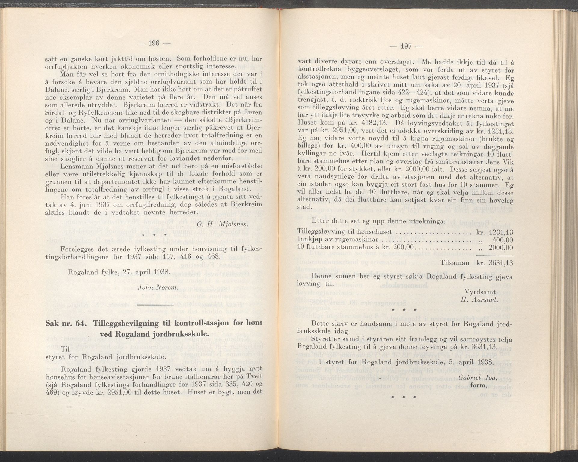 Rogaland fylkeskommune - Fylkesrådmannen , IKAR/A-900/A/Aa/Aaa/L0057: Møtebok , 1938, p. 196-197