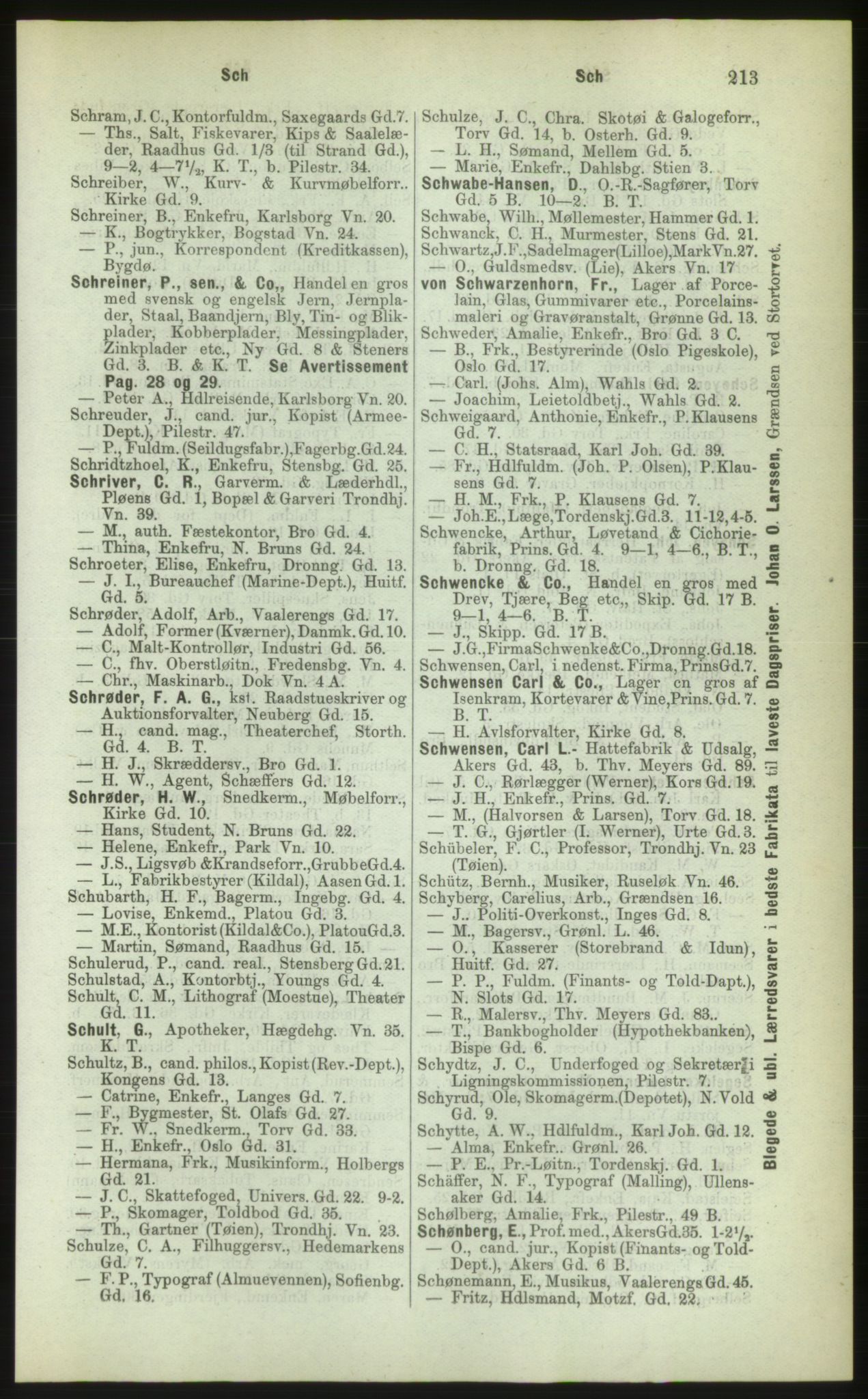 Kristiania/Oslo adressebok, PUBL/-, 1883, p. 213