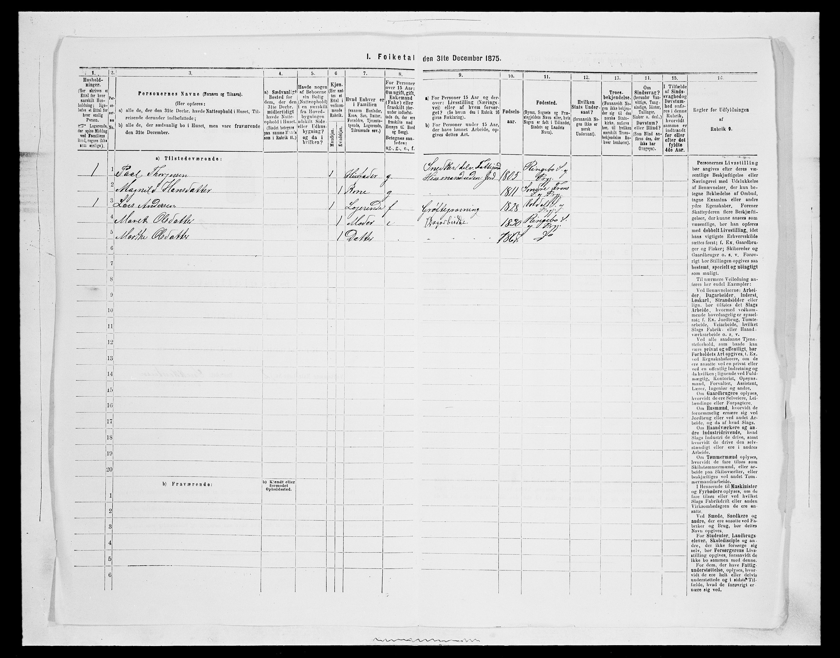 SAH, 1875 census for 0520P Ringebu, 1875, p. 541