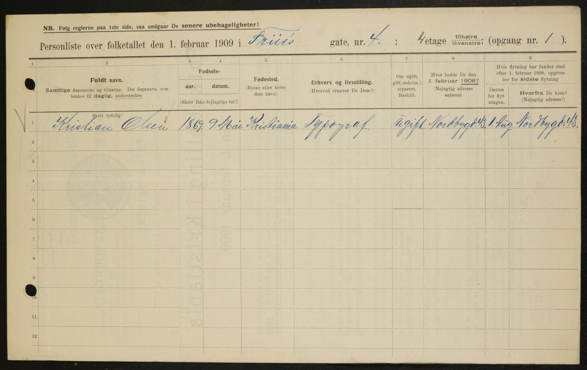 OBA, Municipal Census 1909 for Kristiania, 1909, p. 24468