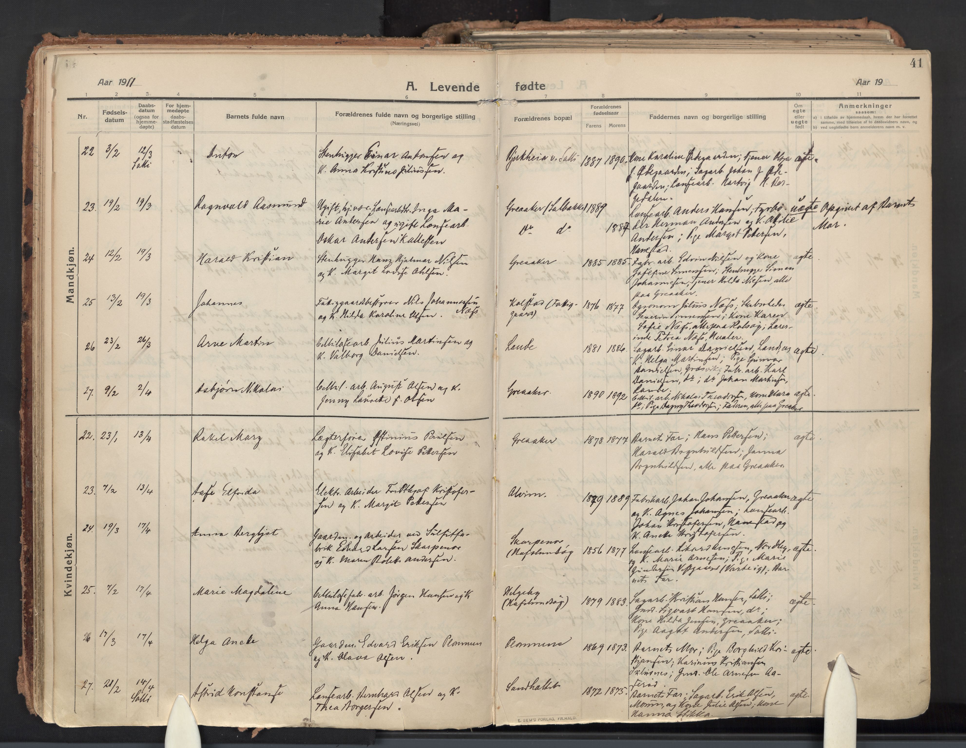 Tune prestekontor Kirkebøker, AV/SAO-A-2007/F/Fa/L0021: Parish register (official) no. 21, 1910-1916, p. 41