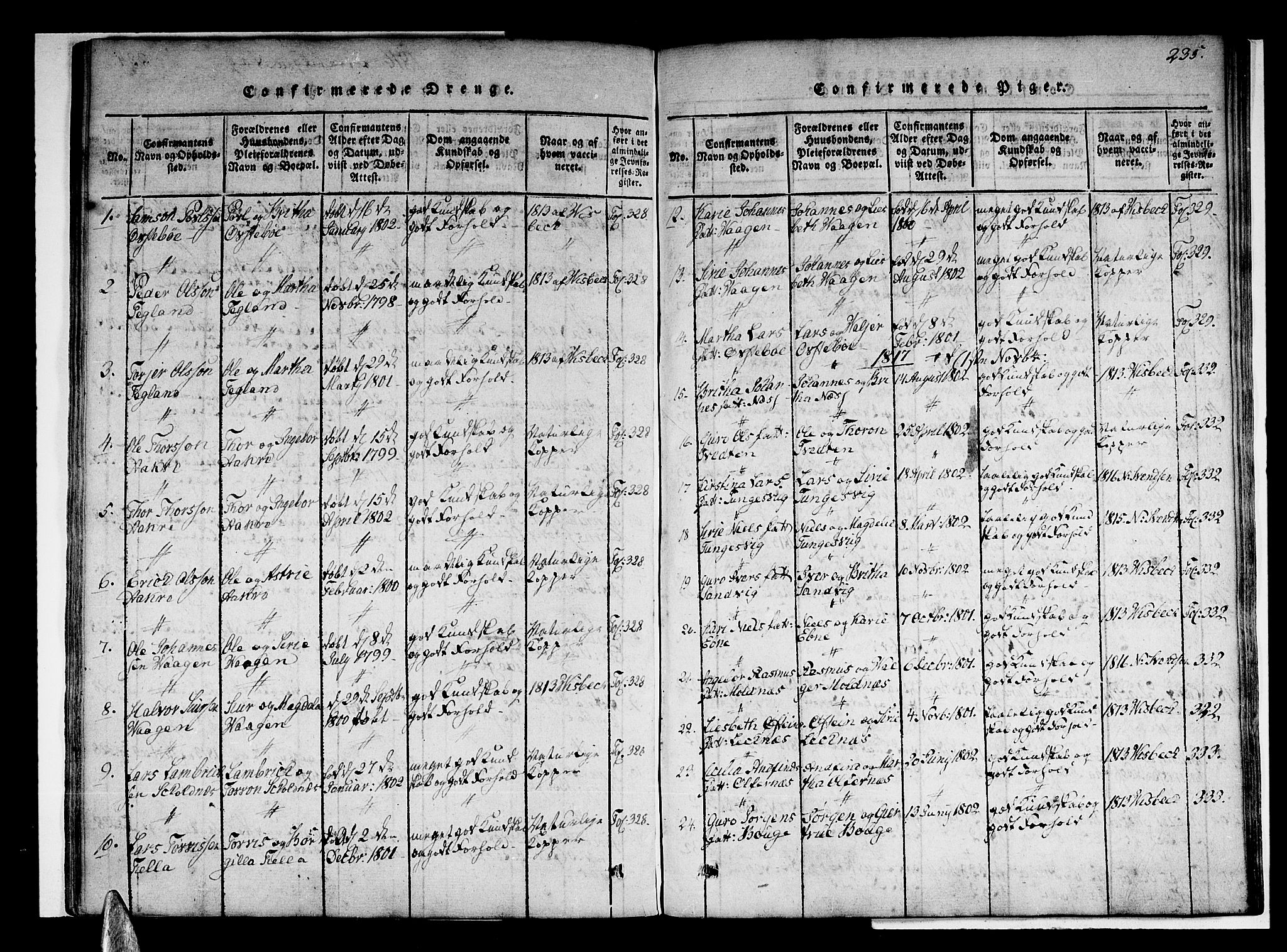 Skånevik sokneprestembete, AV/SAB-A-77801/H/Haa: Parish register (official) no. A 3, 1815-1828, p. 235