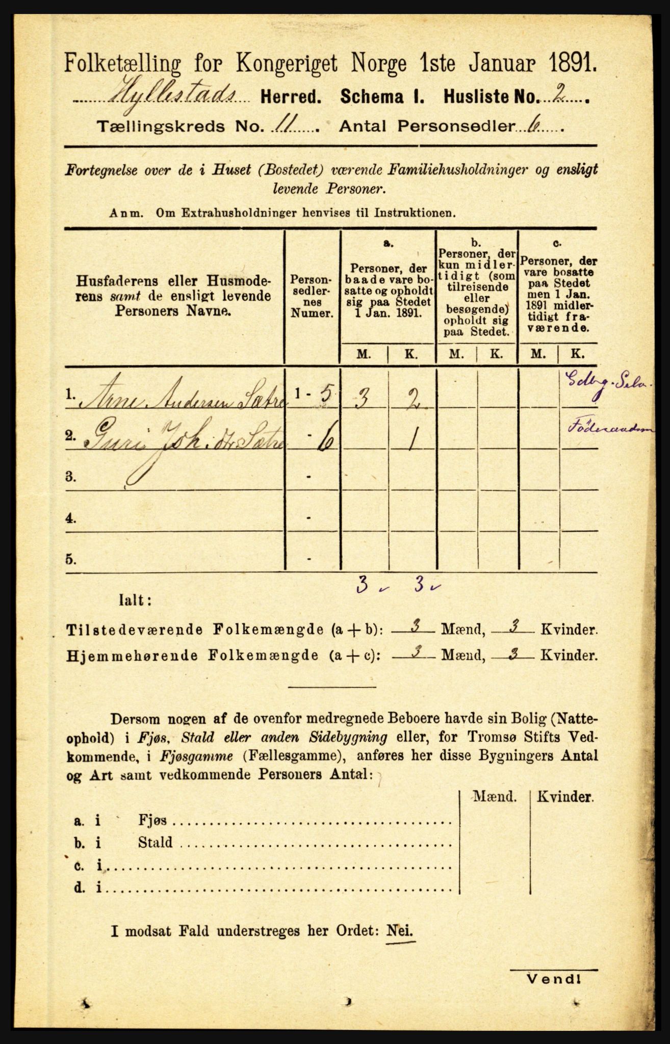 RA, 1891 census for 1413 Hyllestad, 1891, p. 1995