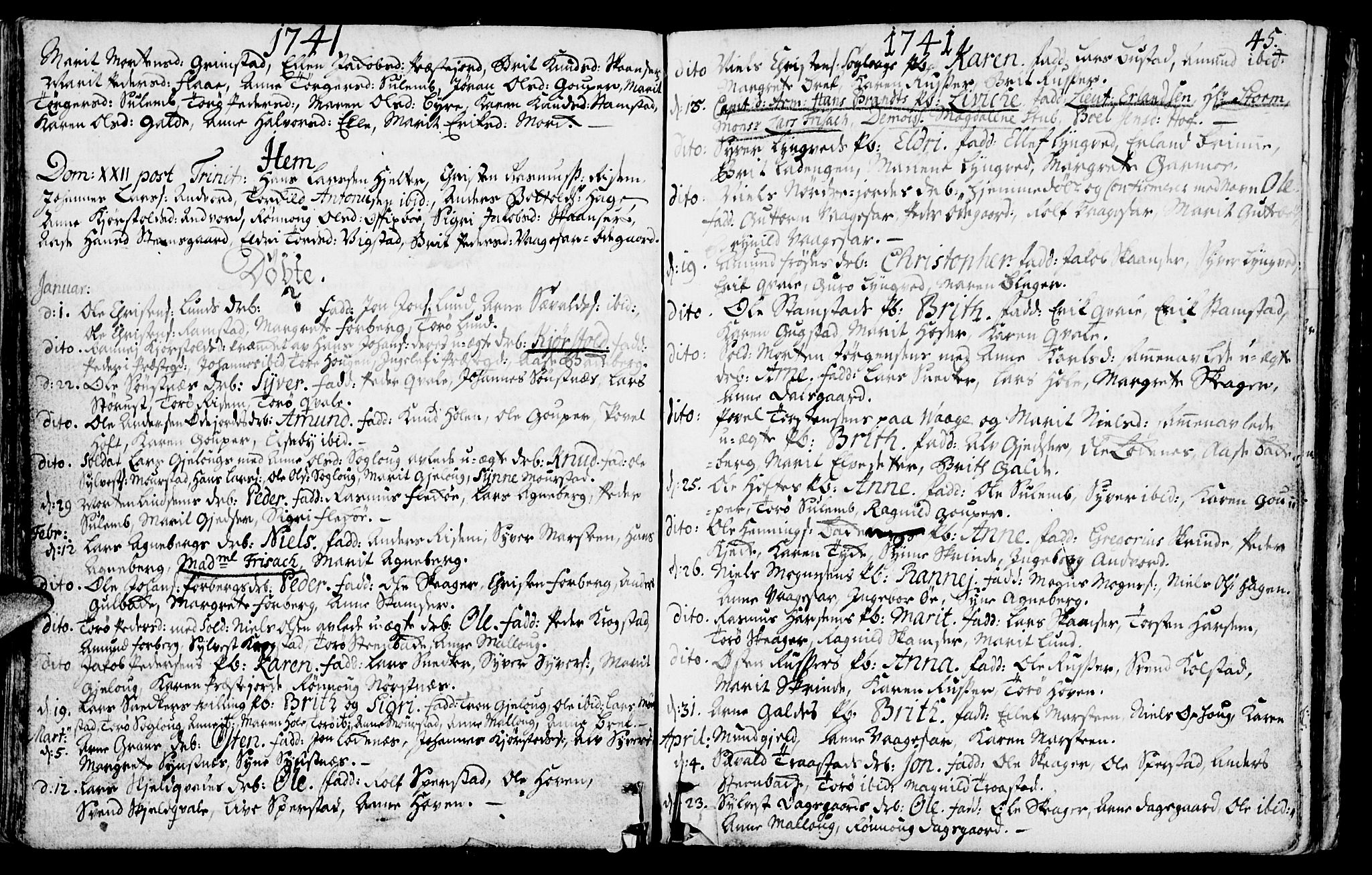 Lom prestekontor, SAH/PREST-070/K/L0001: Parish register (official) no. 1, 1733-1748, p. 45