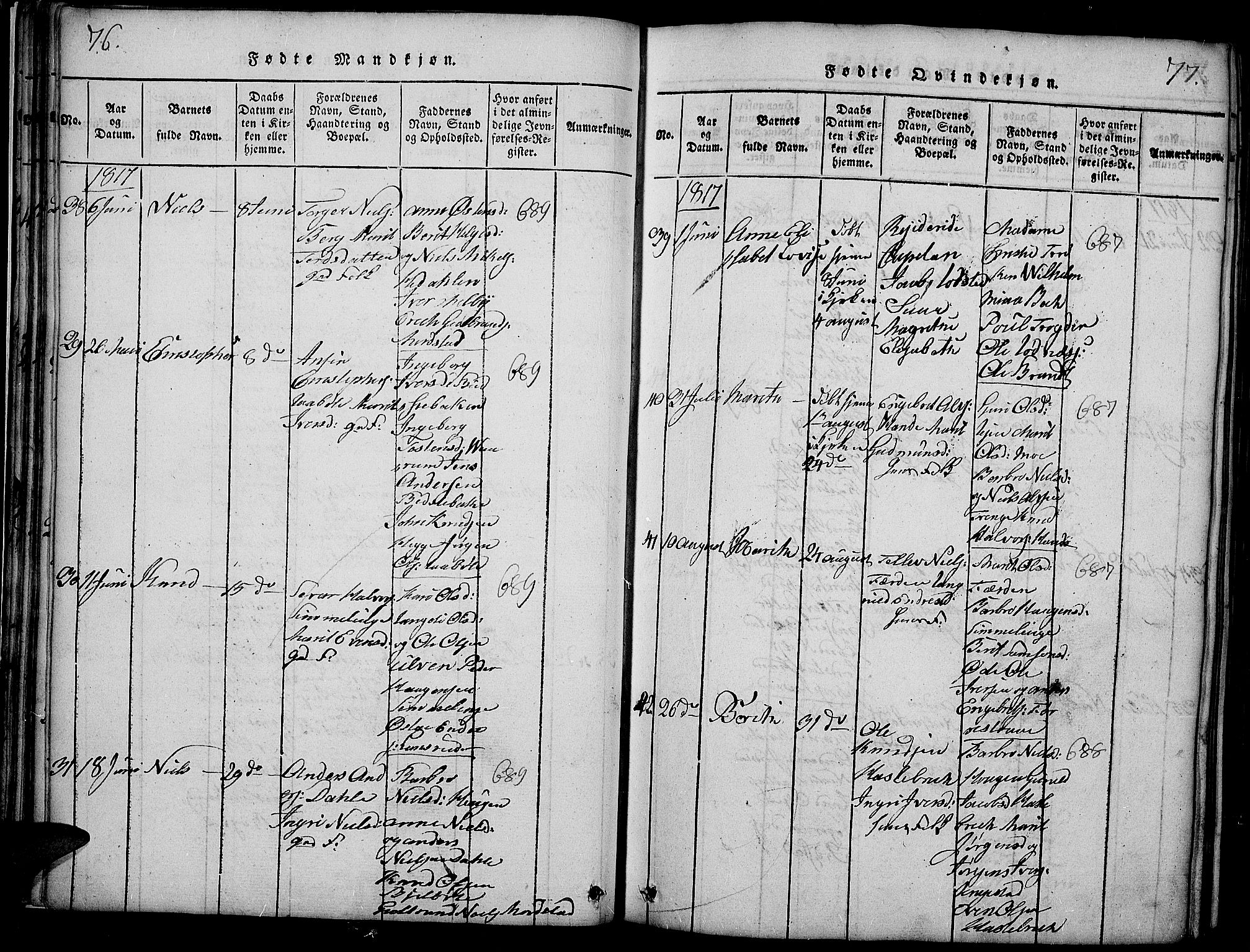 Slidre prestekontor, SAH/PREST-134/H/Ha/Haa/L0002: Parish register (official) no. 2, 1814-1830, p. 76-77