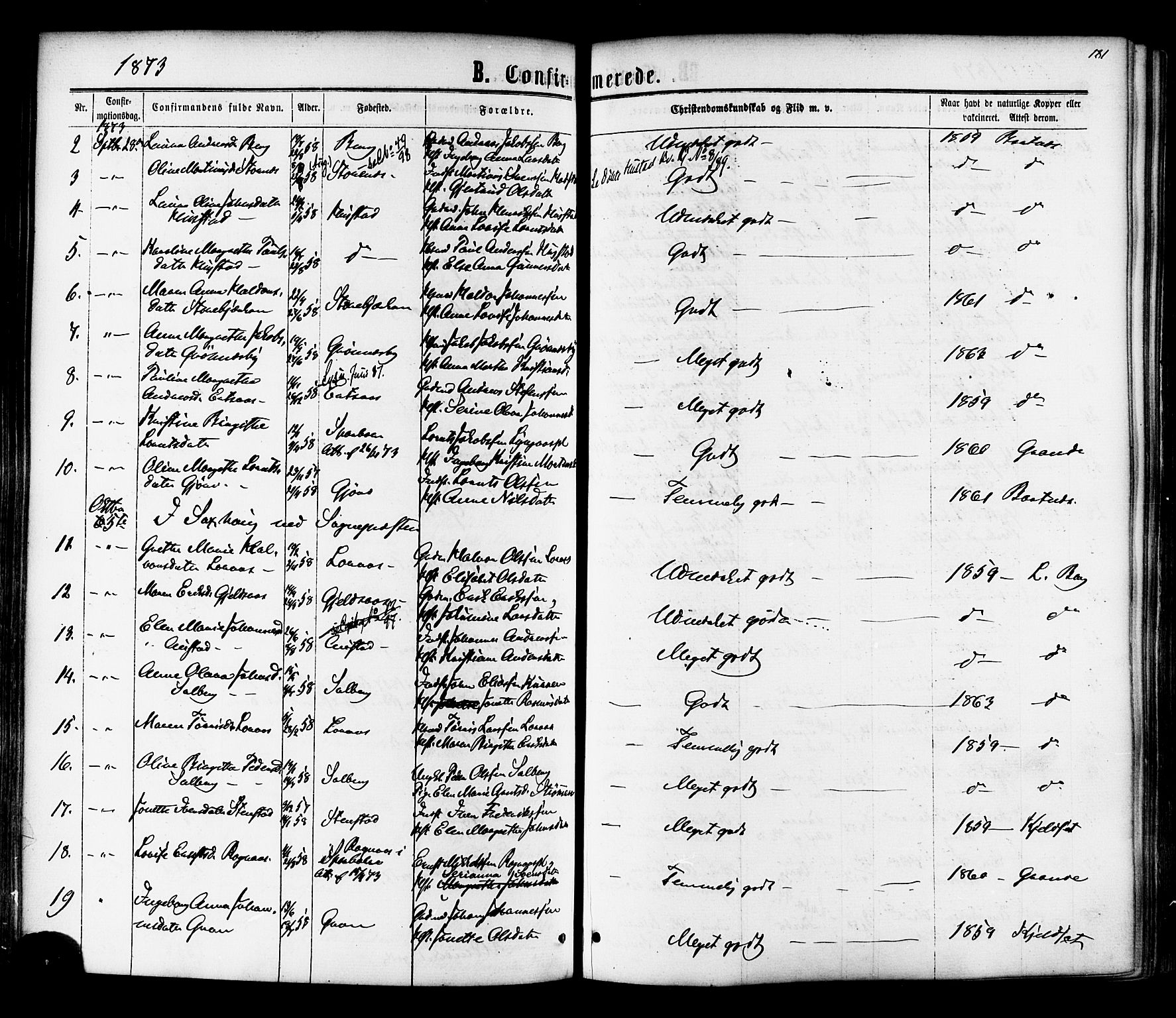 Ministerialprotokoller, klokkerbøker og fødselsregistre - Nord-Trøndelag, AV/SAT-A-1458/730/L0284: Parish register (official) no. 730A09, 1866-1878, p. 181