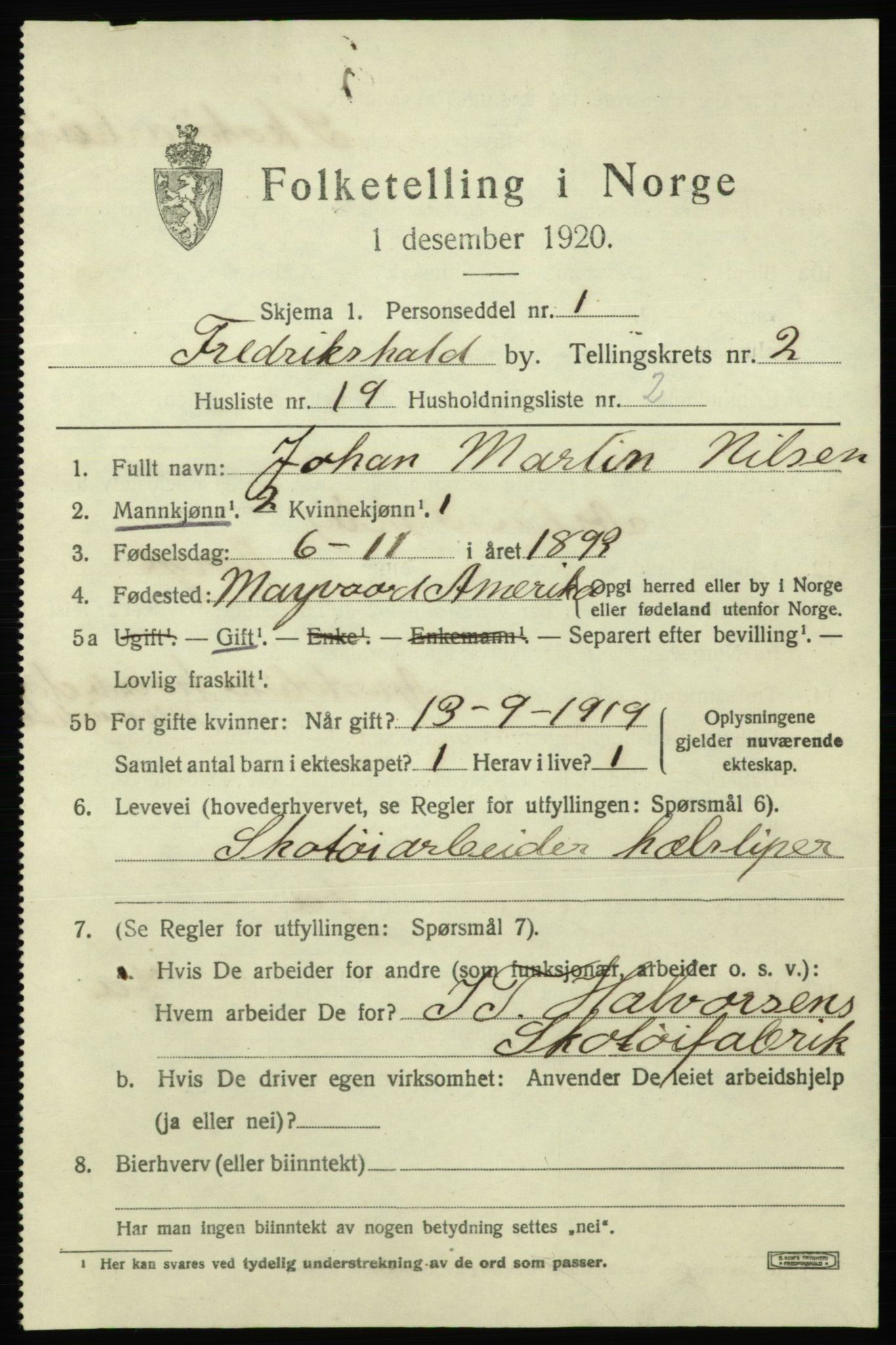 SAO, 1920 census for Fredrikshald, 1920, p. 9724
