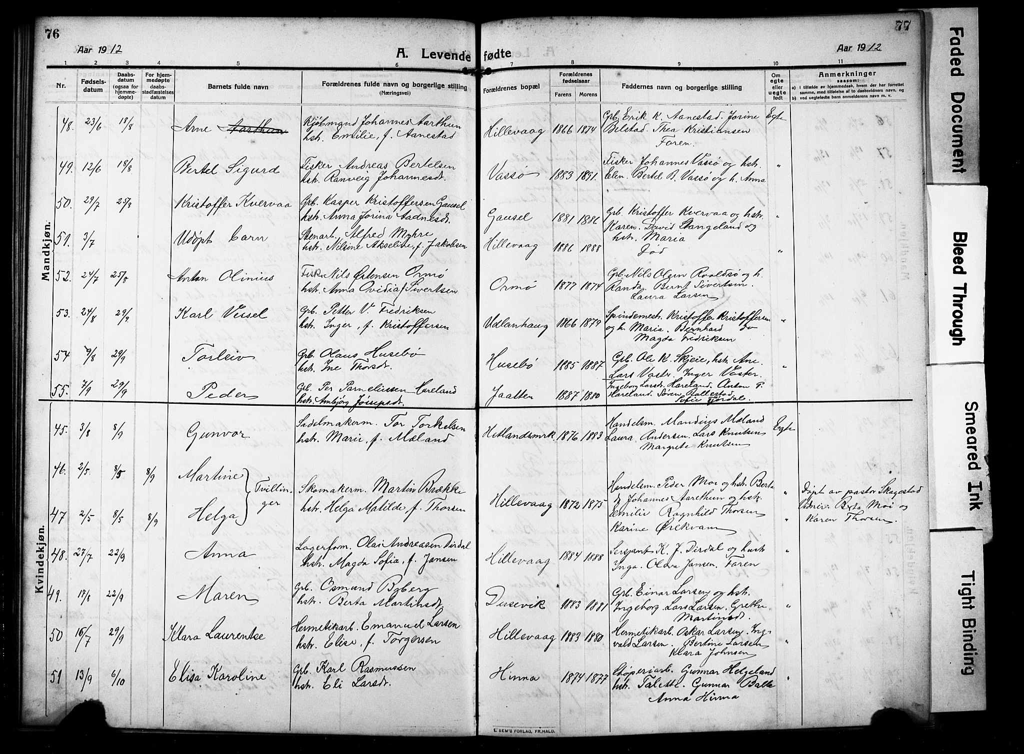 Hetland sokneprestkontor, AV/SAST-A-101826/30/30BB/L0008: Parish register (copy) no. B 8, 1910-1921, p. 76-77