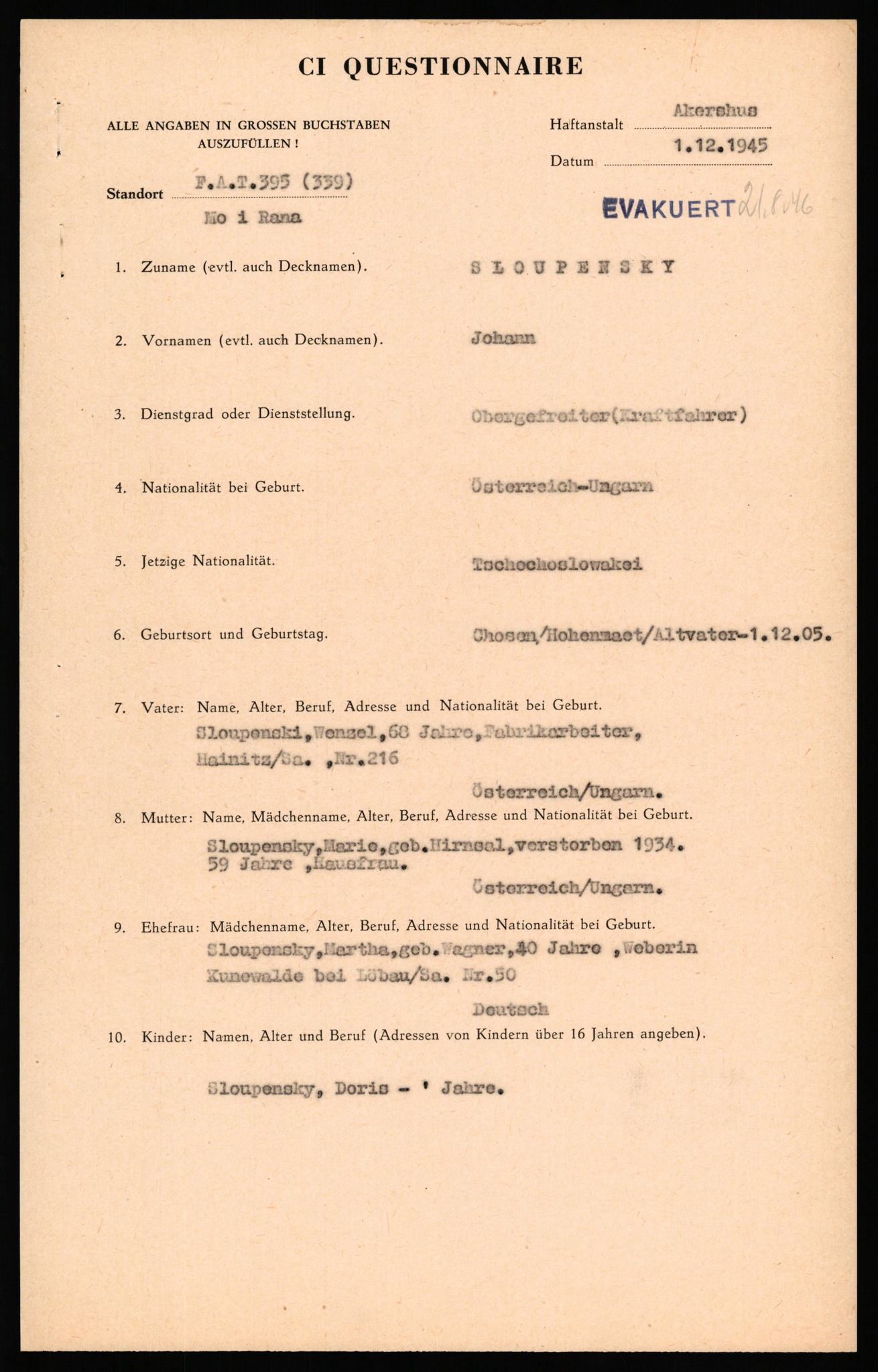 Forsvaret, Forsvarets overkommando II, RA/RAFA-3915/D/Db/L0041: CI Questionaires.  Diverse nasjonaliteter., 1945-1946, p. 515