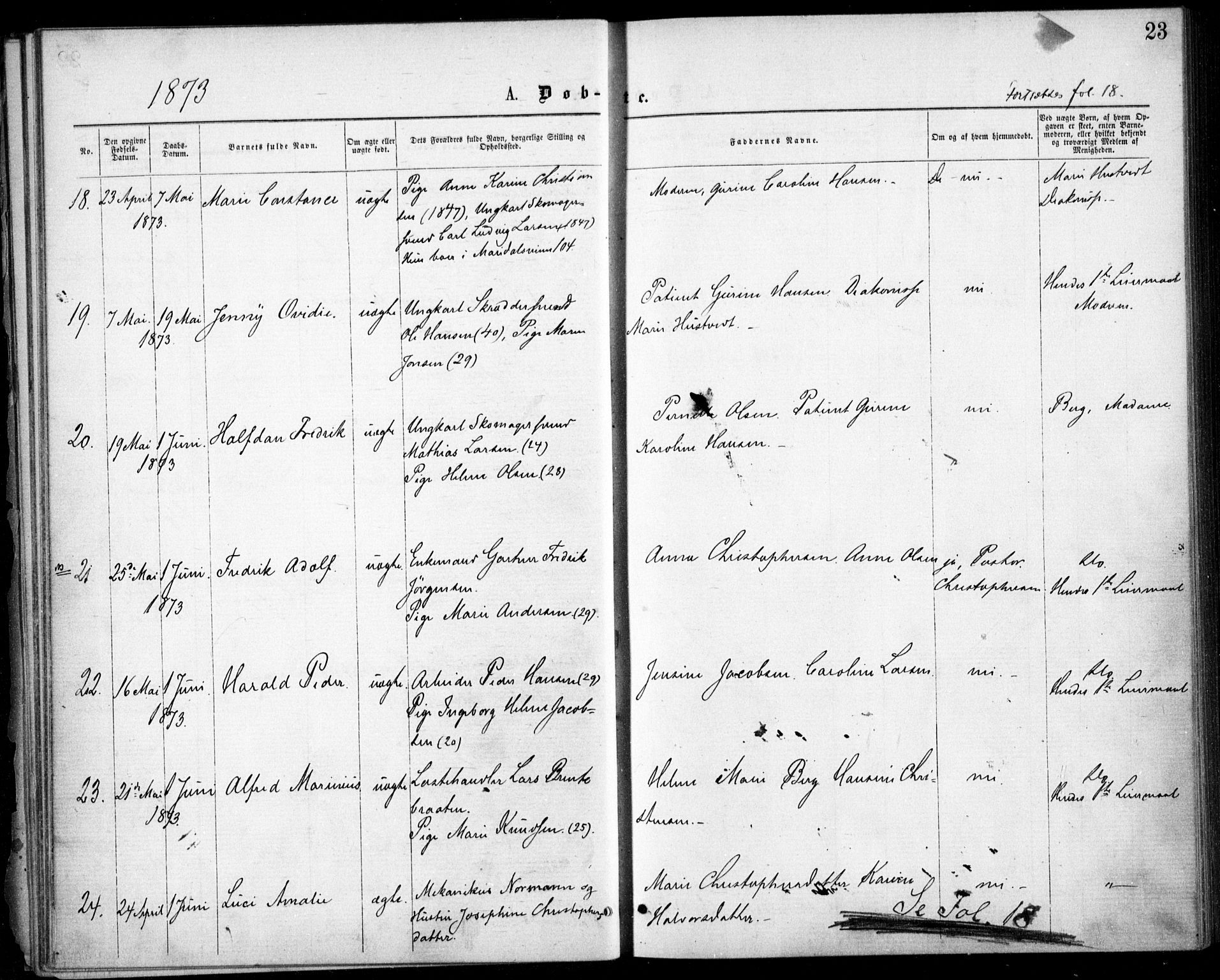 Krohgstøtten sykehusprest Kirkebøker, SAO/A-10854/F/Fa/L0001: Parish register (official) no. 1, 1865-1873, p. 23
