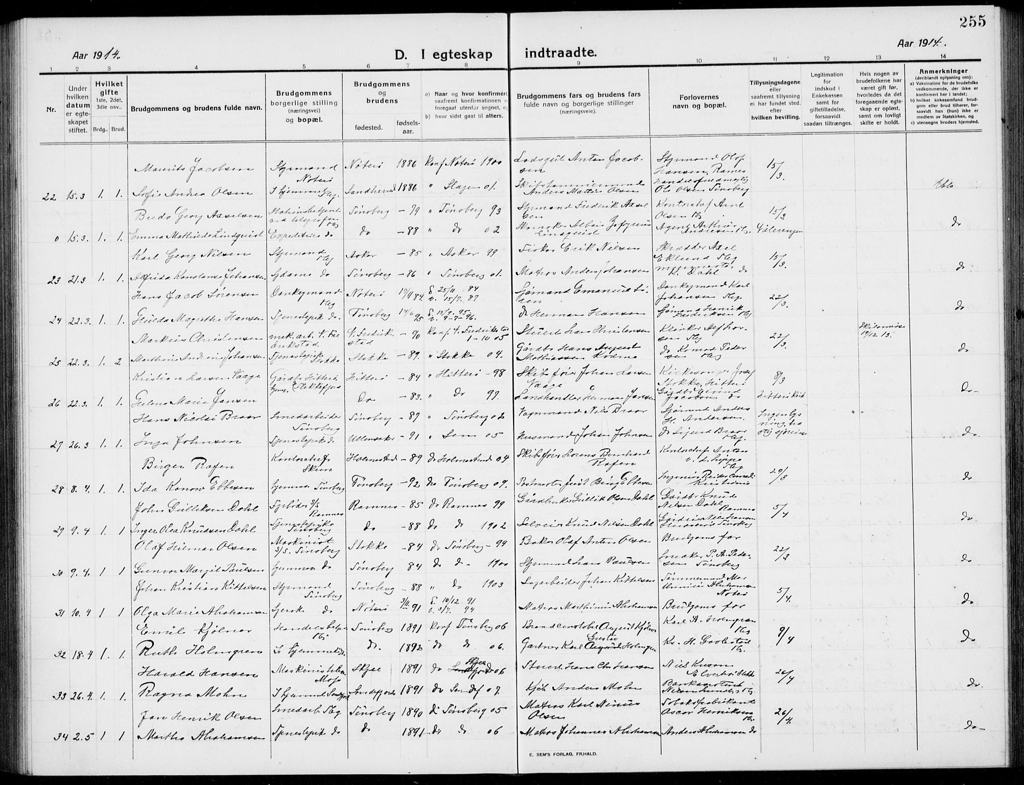 Tønsberg kirkebøker, AV/SAKO-A-330/G/Ga/L0009: Parish register (copy) no. 9, 1913-1920, p. 255