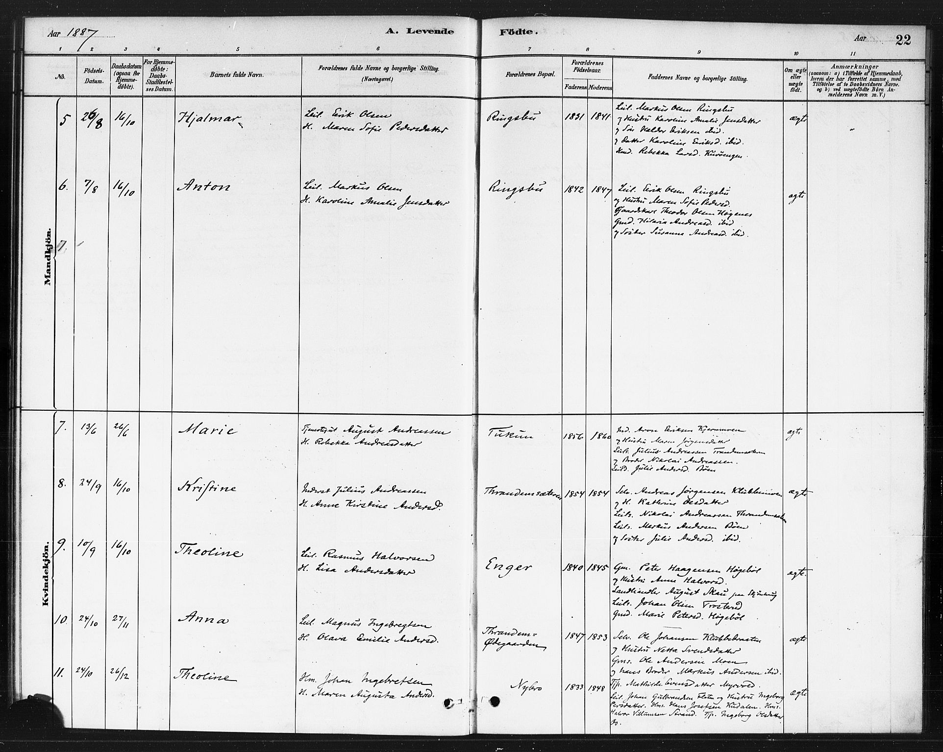 Rødenes prestekontor Kirkebøker, SAO/A-2005/F/Fb/L0001: Parish register (official) no. II 1, 1880-1889, p. 22