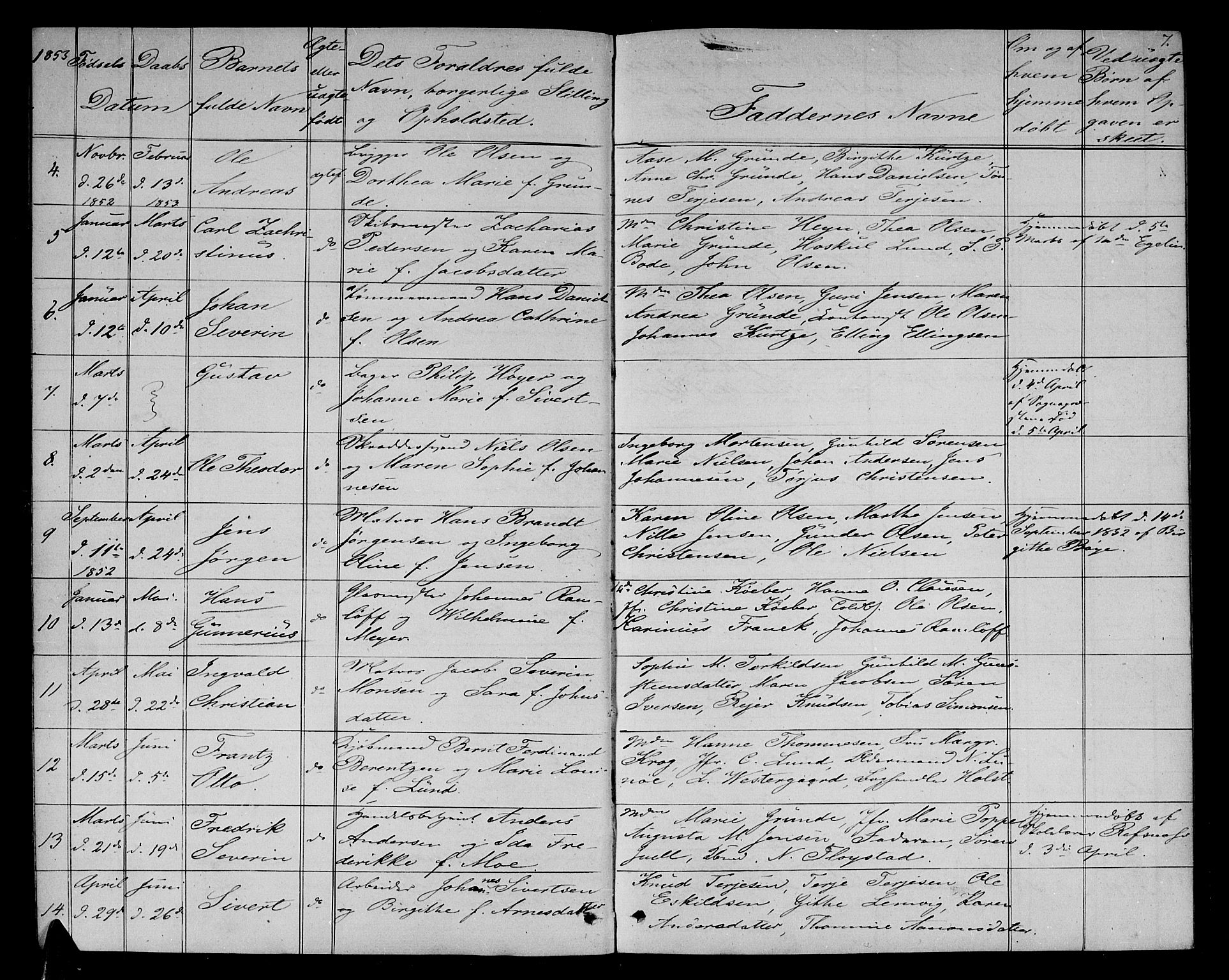 Arendal sokneprestkontor, Trefoldighet, AV/SAK-1111-0040/F/Fb/L0003: Parish register (copy) no. B 3, 1851-1860, p. 7