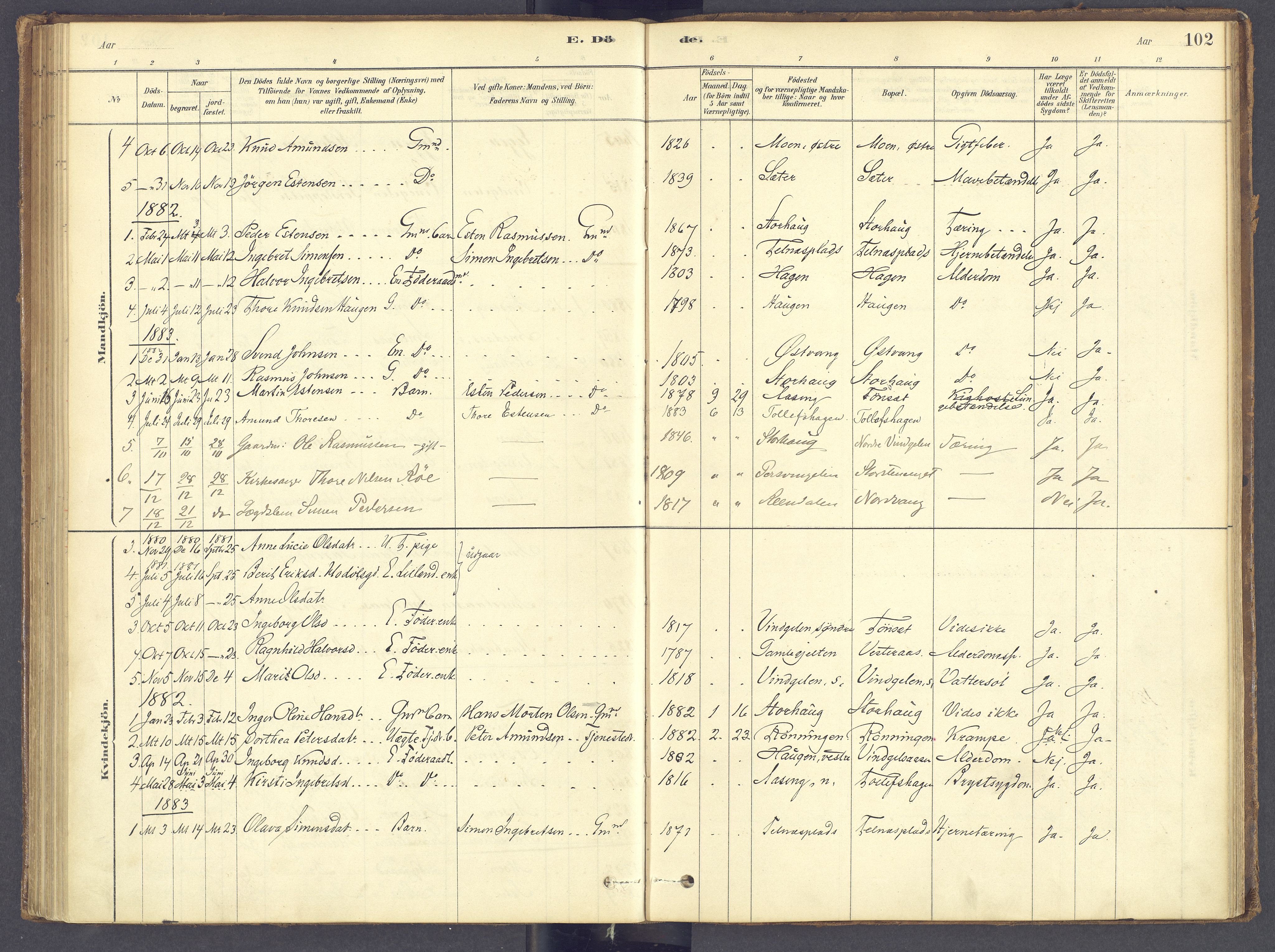 Tolga prestekontor, SAH/PREST-062/K/L0012: Parish register (official) no. 12, 1877-1925, p. 102