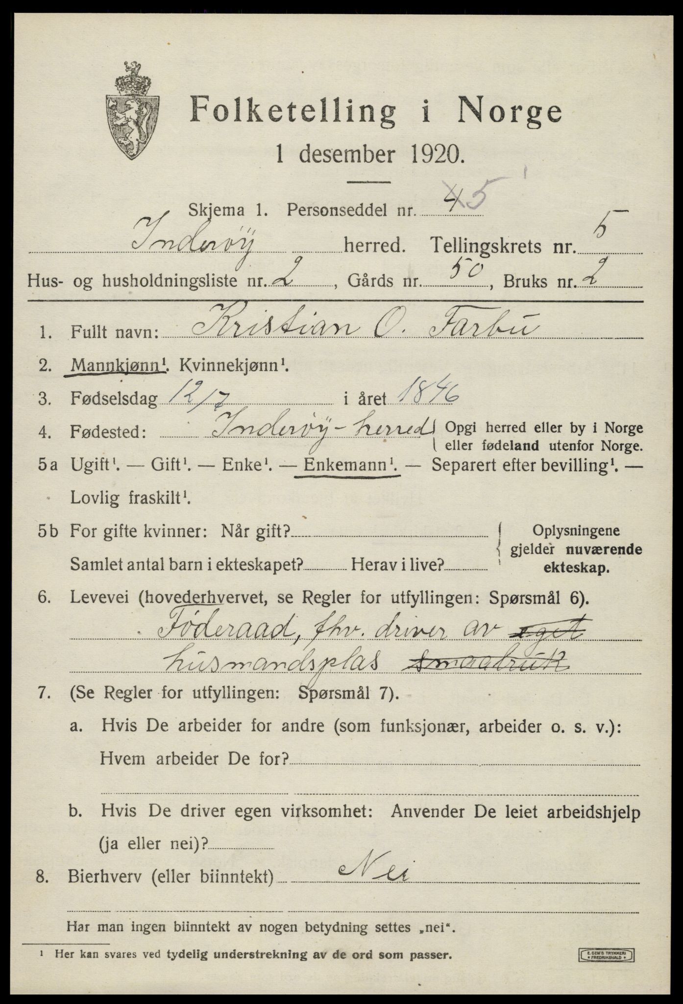 SAT, 1920 census for Inderøy, 1920, p. 4207