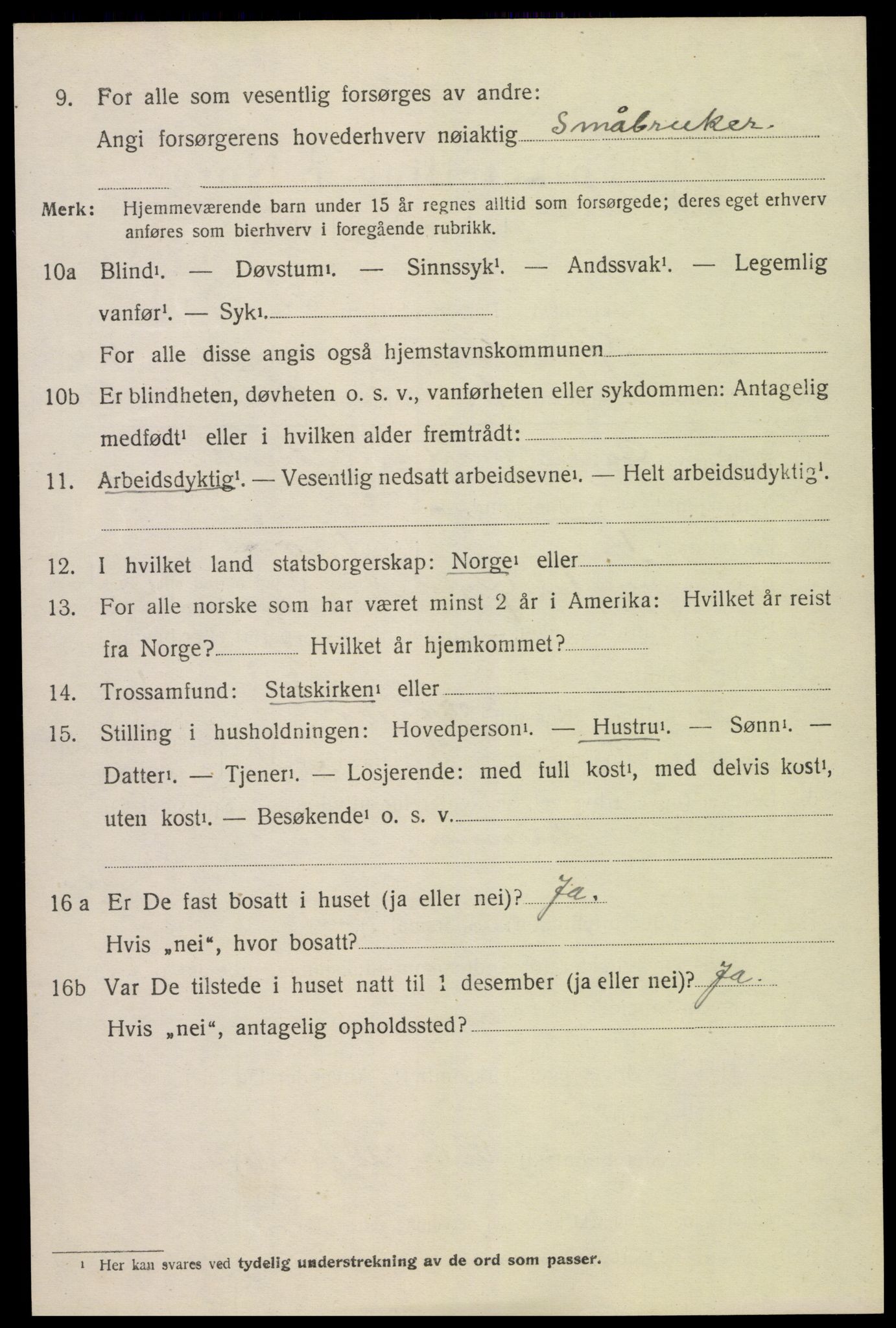 SAK, 1920 census for Øyestad, 1920, p. 3169