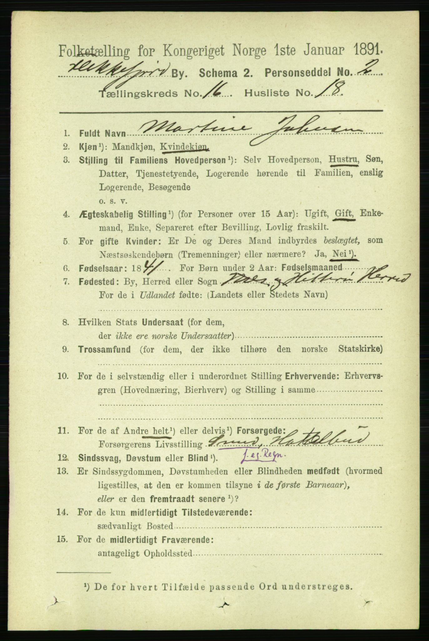 RA, 1891 census for 1004 Flekkefjord, 1891, p. 2077