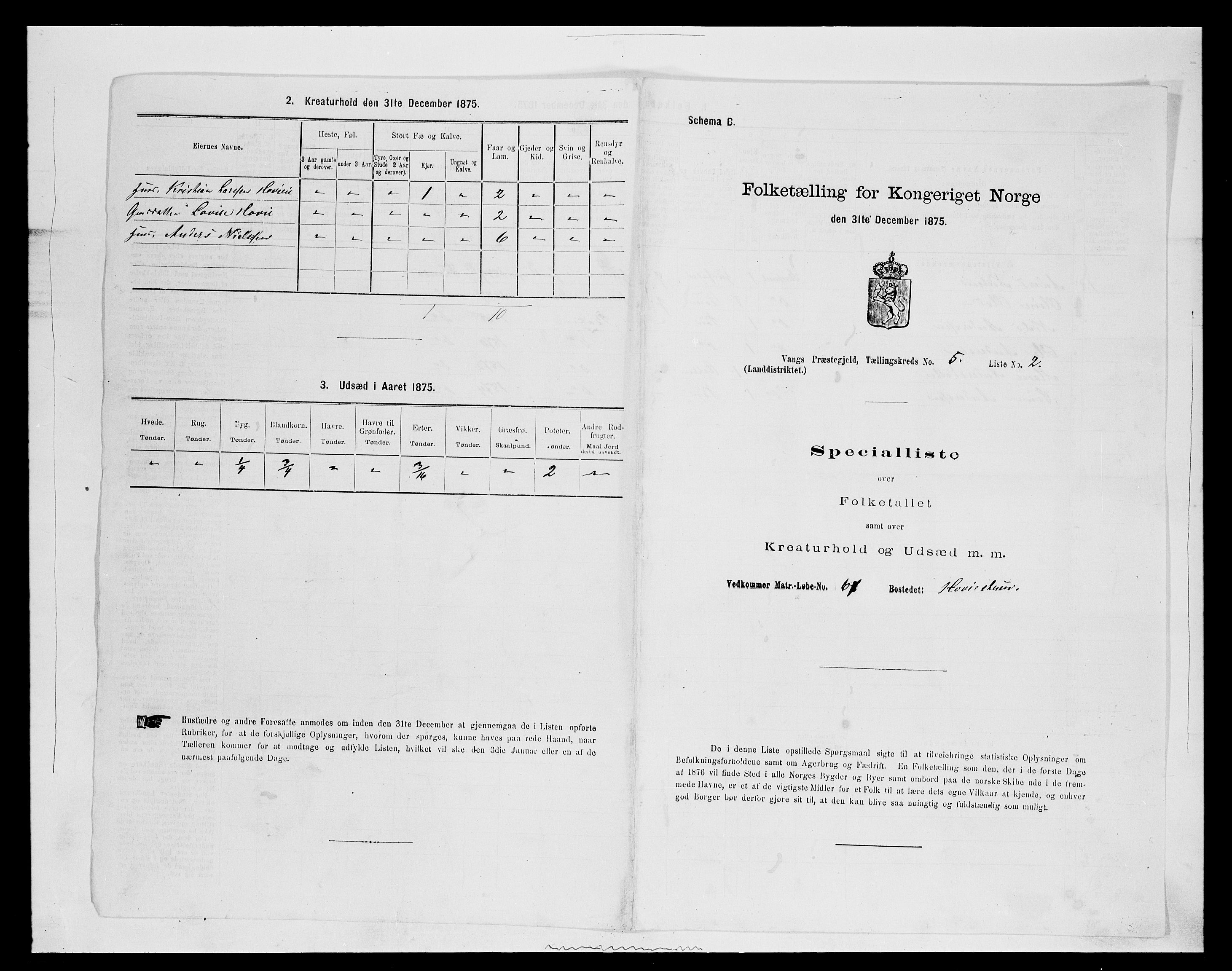 SAH, 1875 census for 0414L Vang/Vang og Furnes, 1875, p. 1081