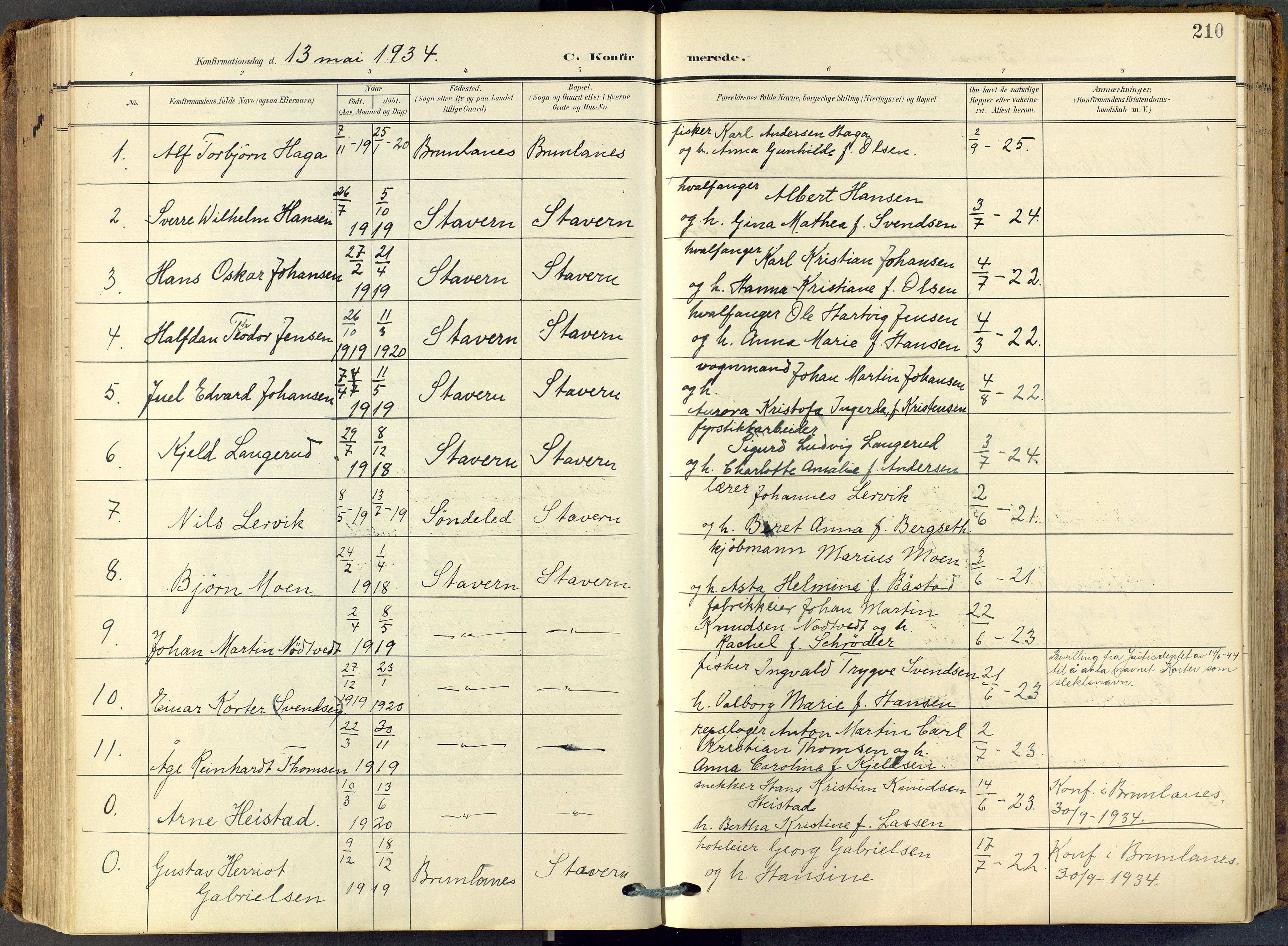 Stavern kirkebøker, SAKO/A-318/F/Fa/L0009: Parish register (official) no. 9, 1906-1955, p. 210