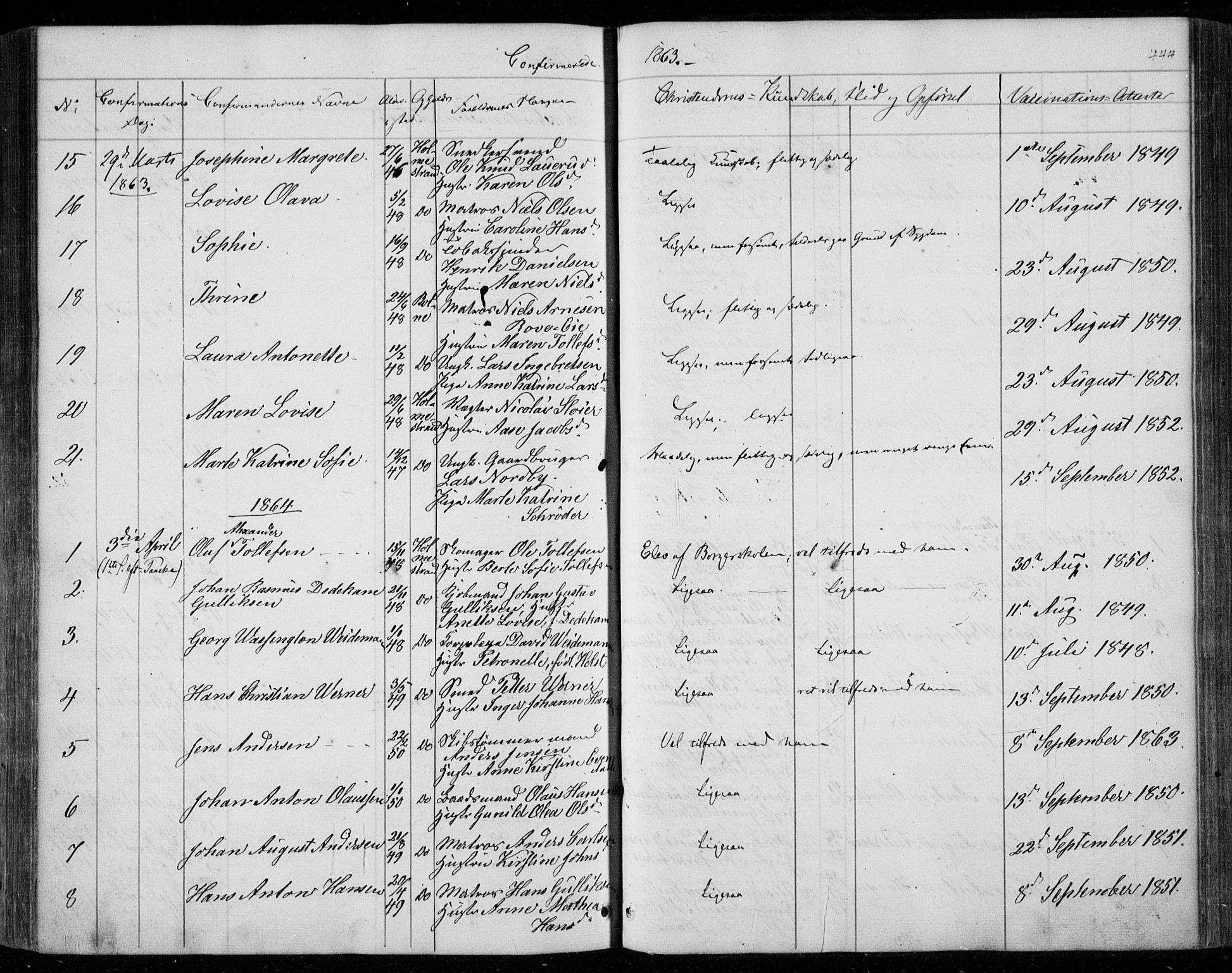 Holmestrand kirkebøker, AV/SAKO-A-346/F/Fa/L0002: Parish register (official) no. 2, 1840-1866, p. 444