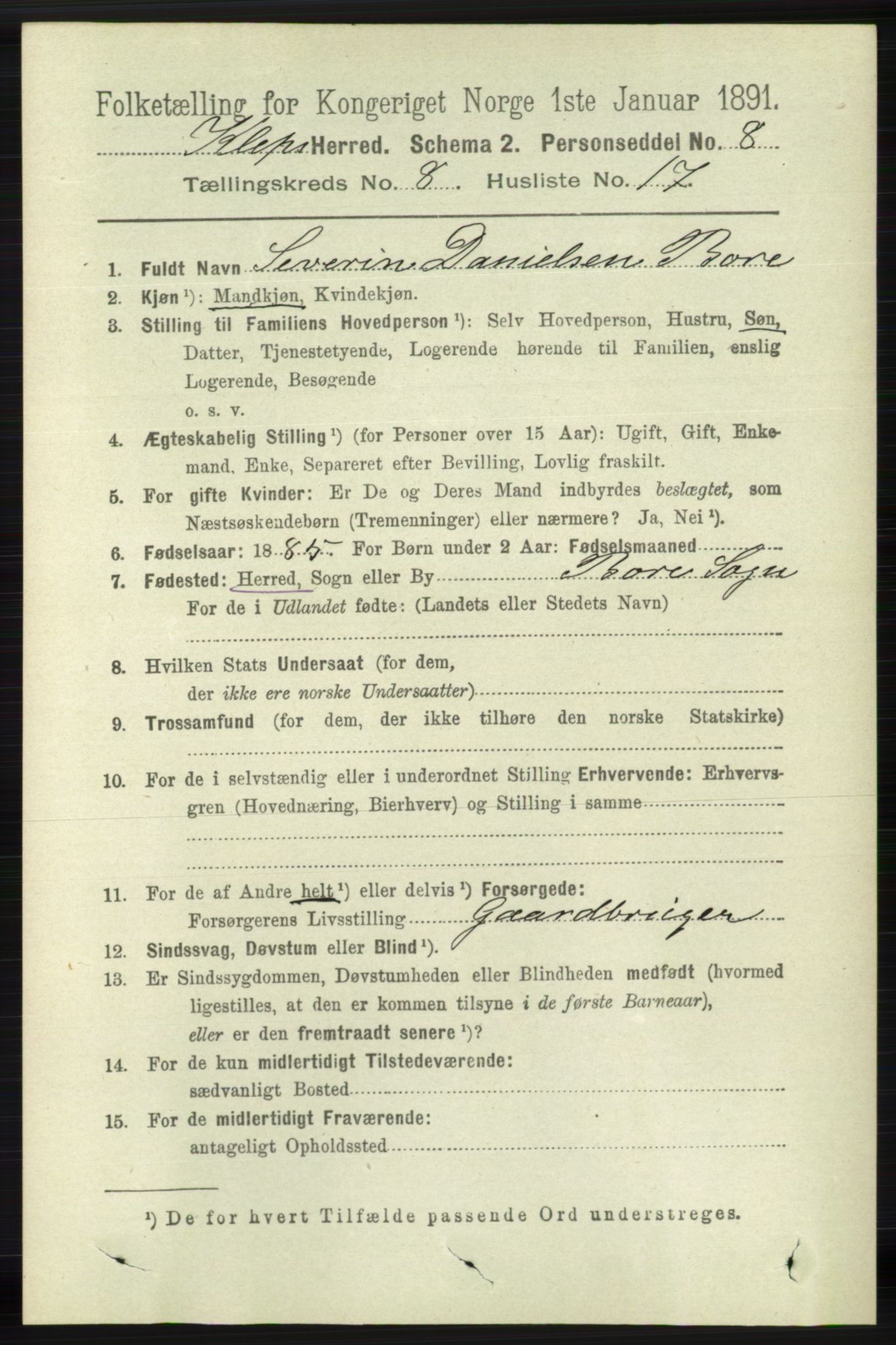 RA, 1891 census for 1120 Klepp, 1891, p. 2626