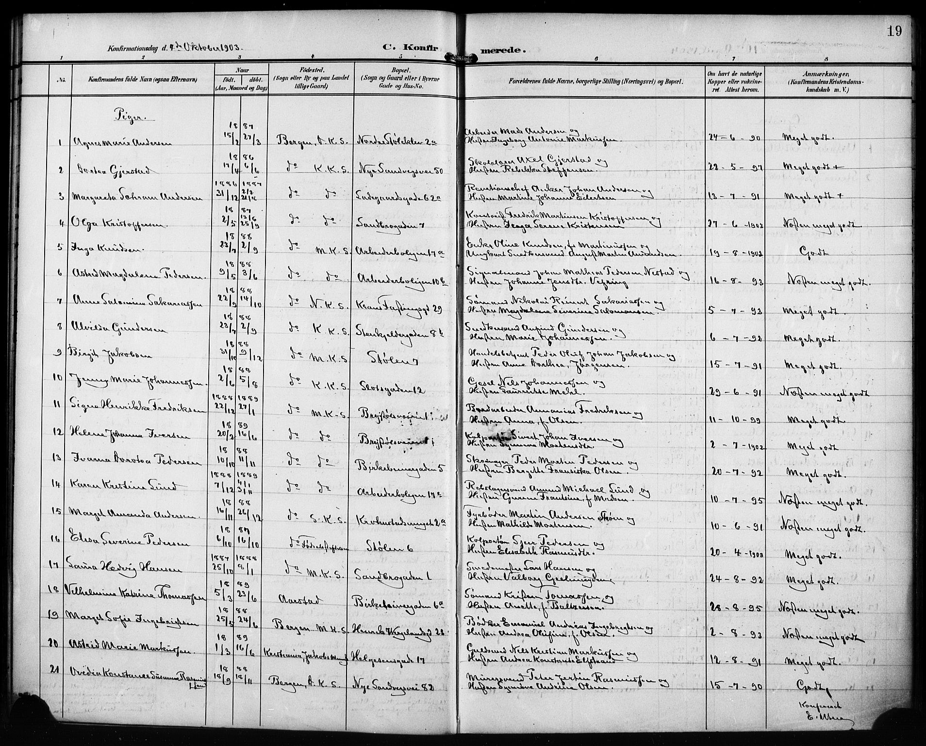 Mariakirken Sokneprestembete, AV/SAB-A-76901/H/Hab/L0009: Parish register (copy) no. A 9, 1901-1919, p. 19