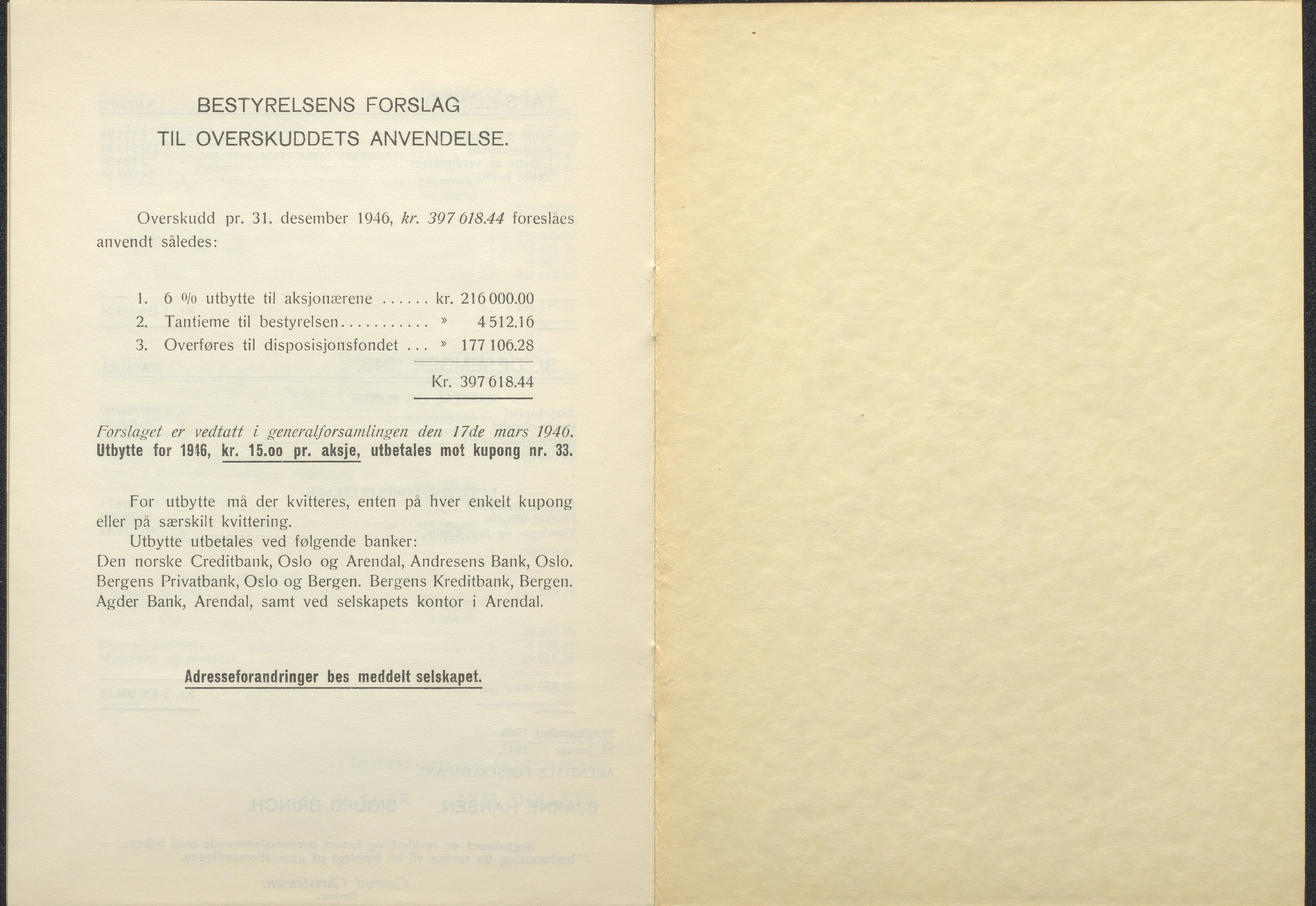 Arendals Fossekompani, AAKS/PA-2413/X/X01/L0001/0012: Beretninger, regnskap, balansekonto, gevinst- og tapskonto / Beretning, regnskap 1945 - 1962, 1945-1962, p. 12