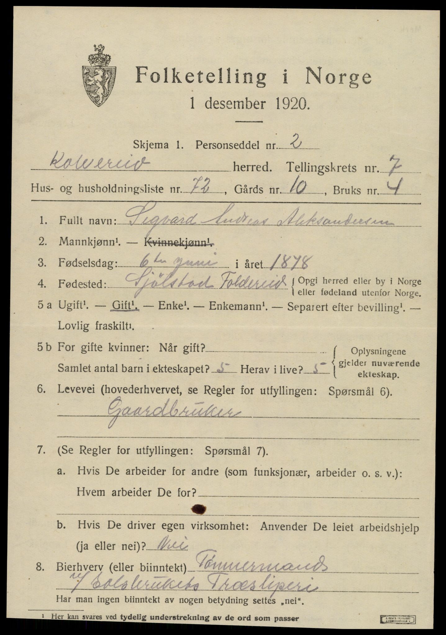 SAT, 1920 census for Kolvereid, 1920, p. 4737