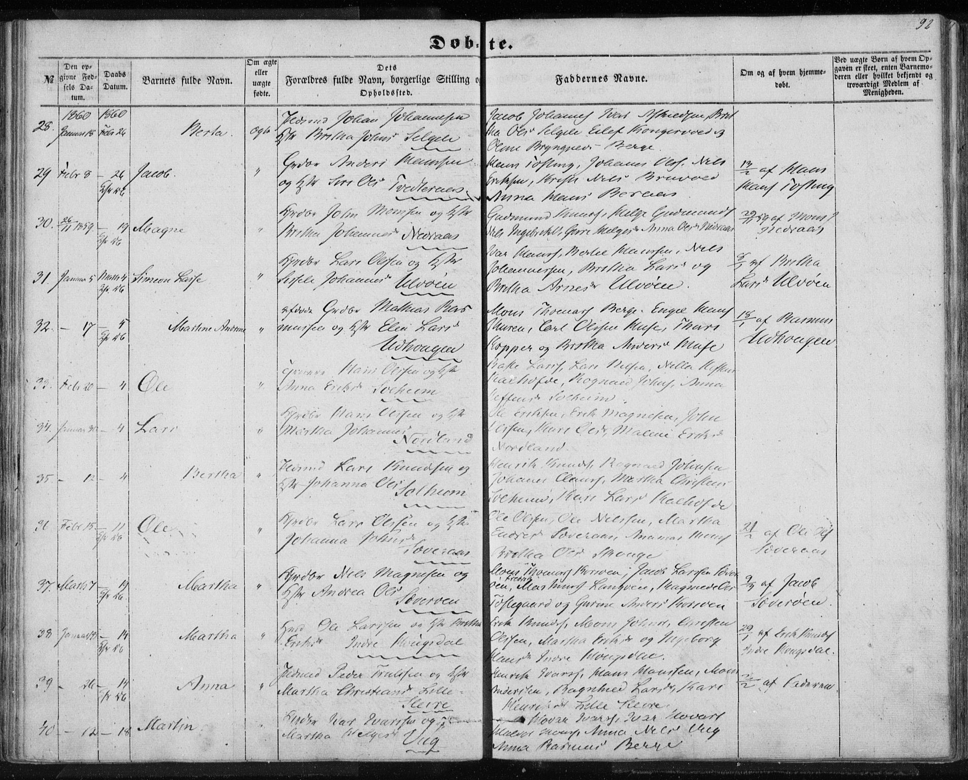 Lindås Sokneprestembete, AV/SAB-A-76701/H/Haa/Haaa/L0011: Parish register (official) no. A 11, 1854-1869, p. 92