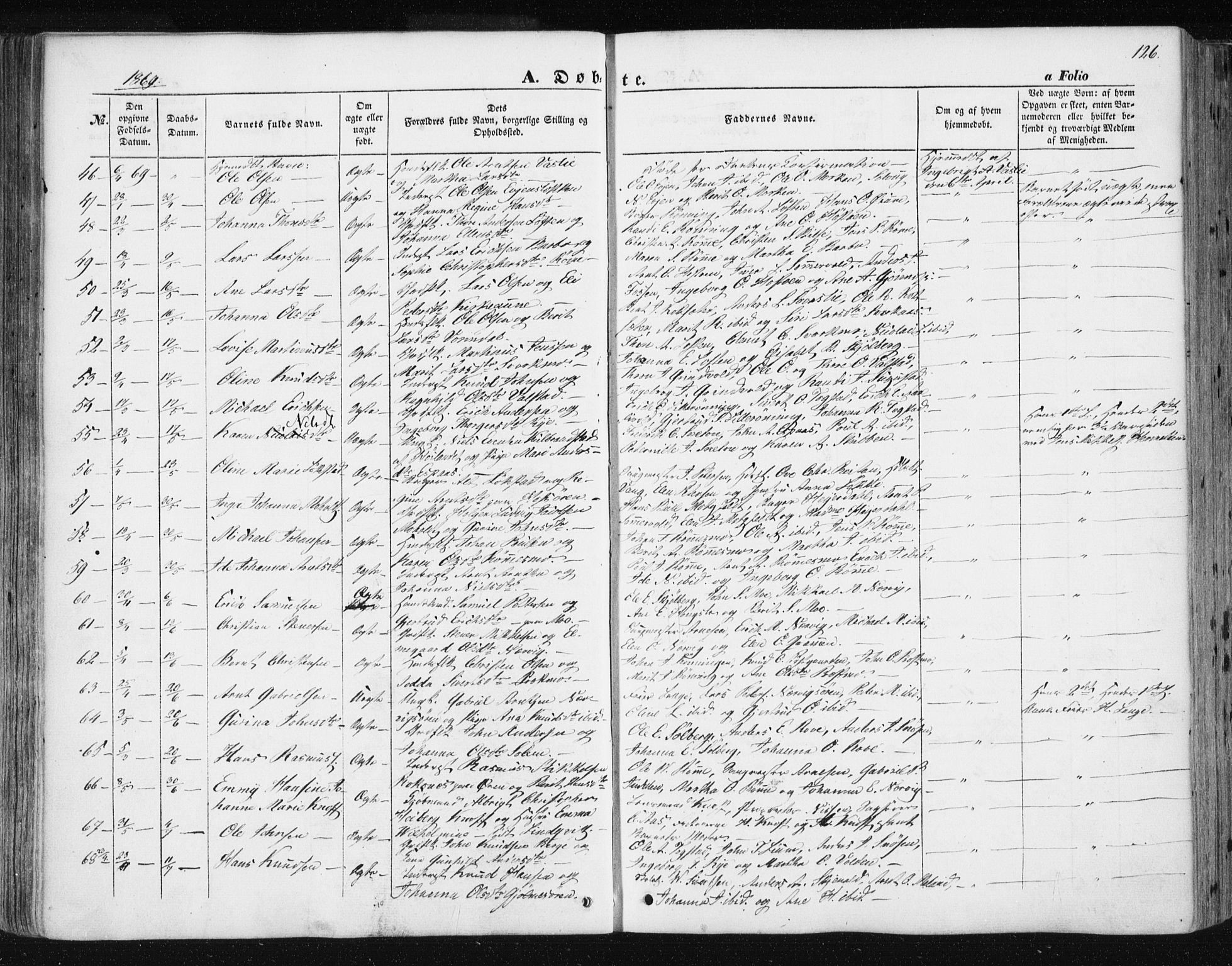 Ministerialprotokoller, klokkerbøker og fødselsregistre - Sør-Trøndelag, AV/SAT-A-1456/668/L0806: Parish register (official) no. 668A06, 1854-1869, p. 126
