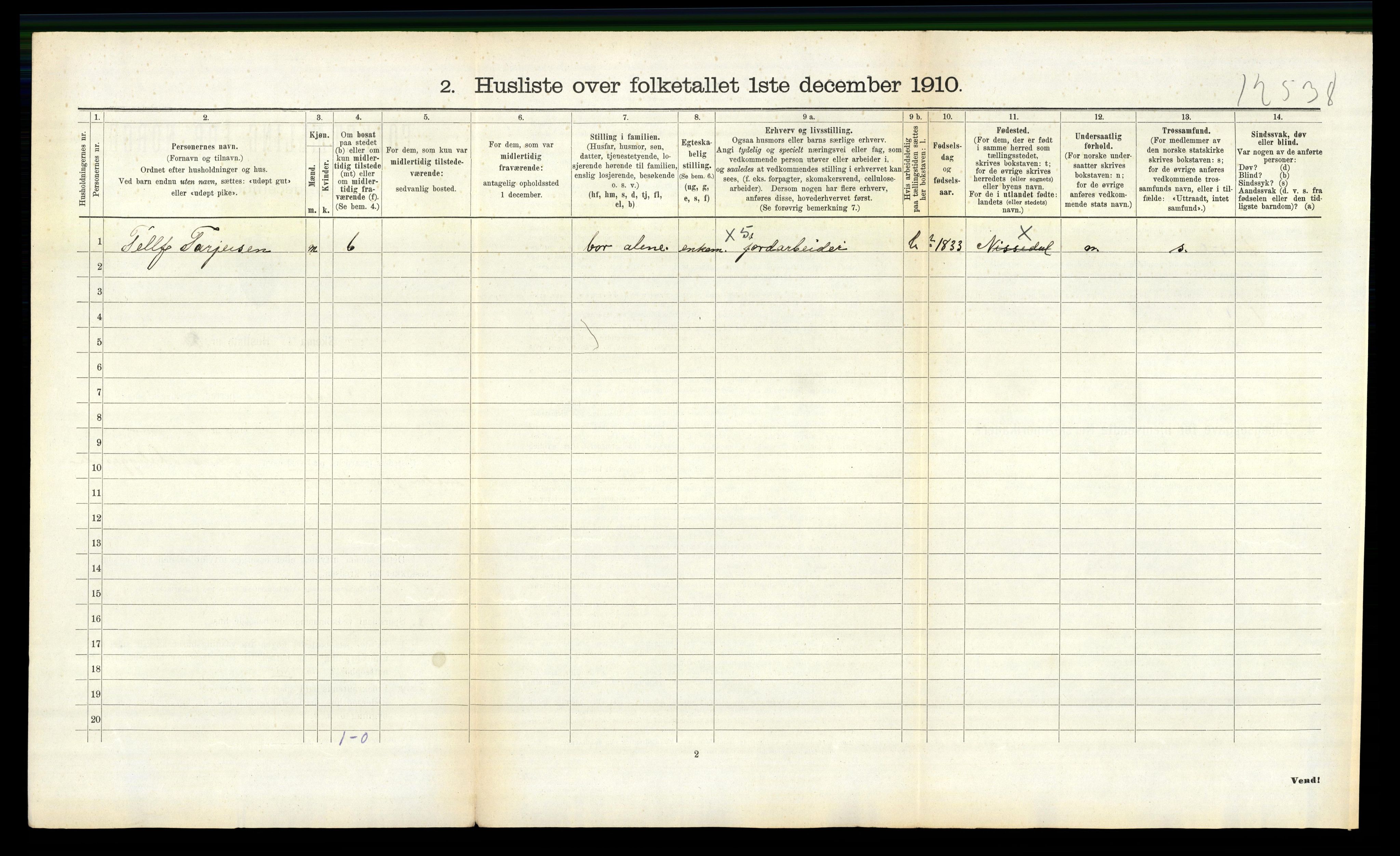 RA, 1910 census for Nissedal, 1910, p. 203