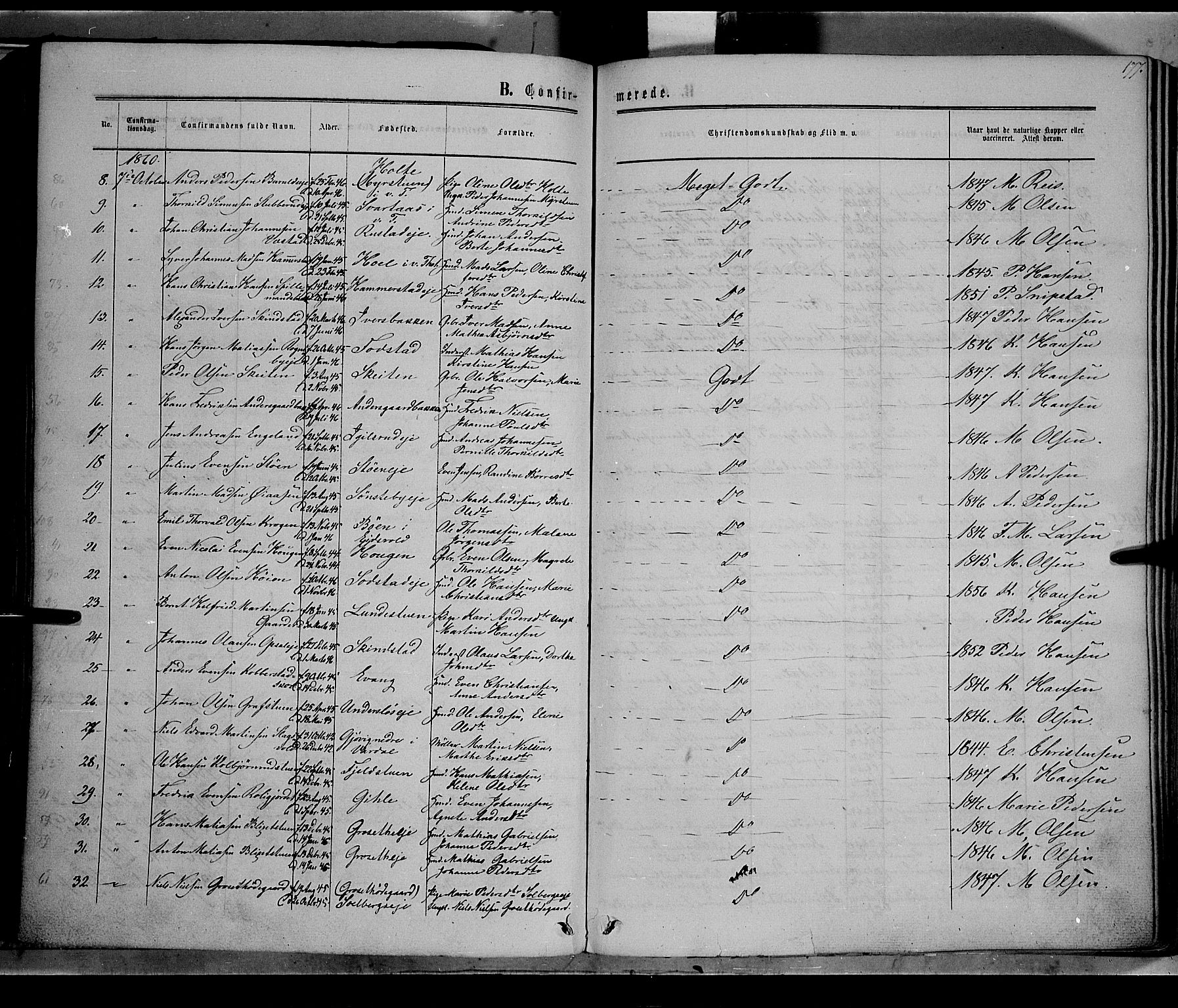 Østre Toten prestekontor, SAH/PREST-104/H/Ha/Haa/L0004: Parish register (official) no. 4, 1857-1865, p. 177