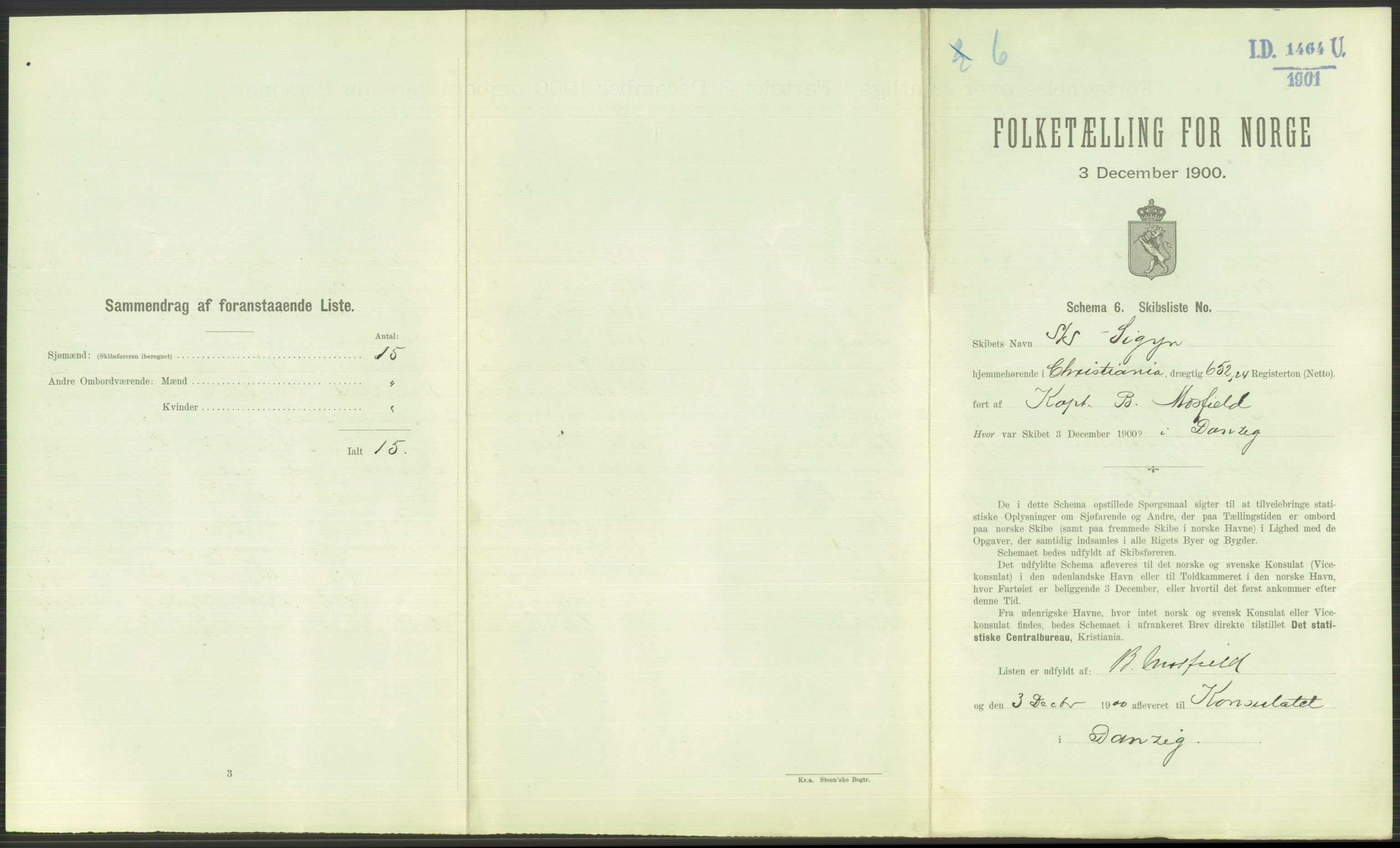 RA, 1900 Census - ship lists from ships in Norwegian harbours, harbours abroad and at sea, 1900, p. 3699