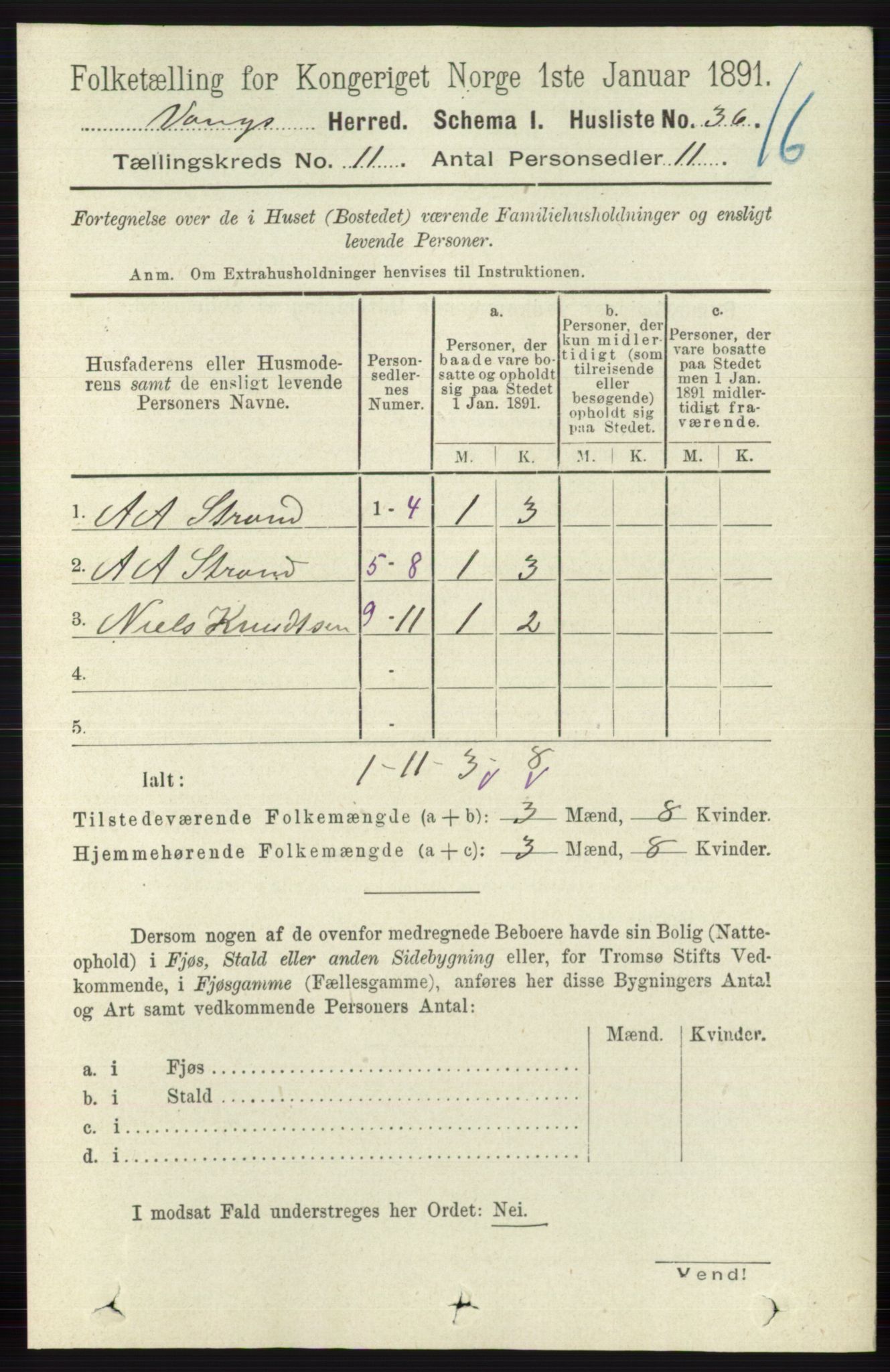 RA, 1891 census for 0545 Vang, 1891, p. 2390