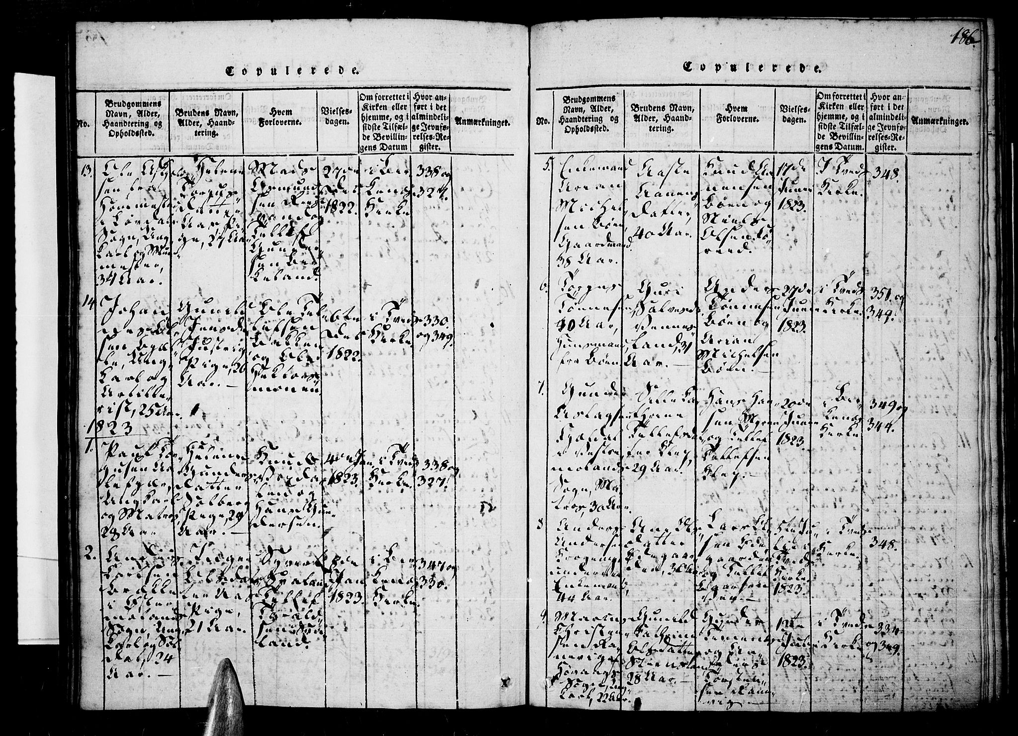 Tveit sokneprestkontor, SAK/1111-0043/F/Fa/L0002: Parish register (official) no. A 2, 1820-1830, p. 186