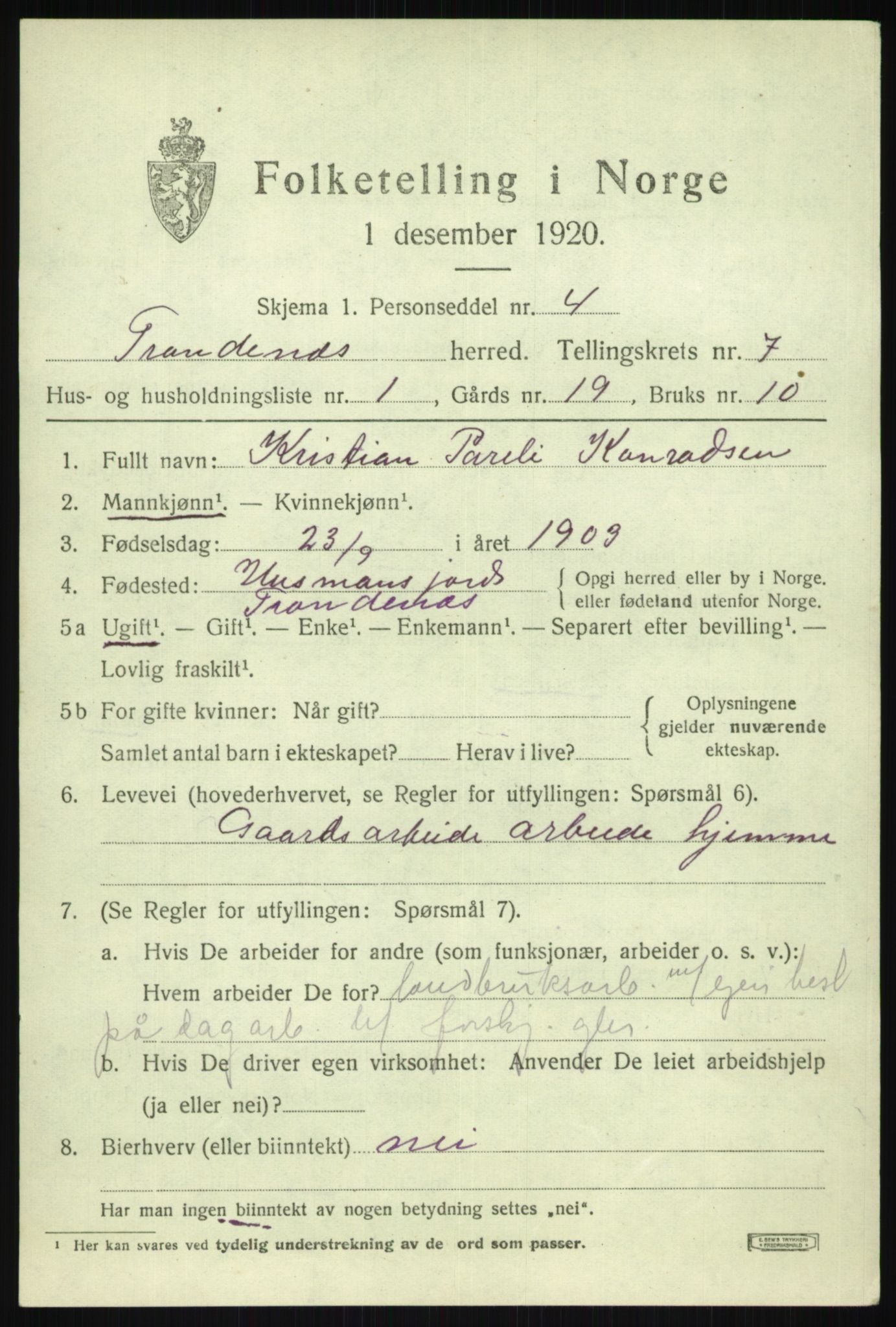 SATØ, 1920 census for Trondenes, 1920, p. 6499