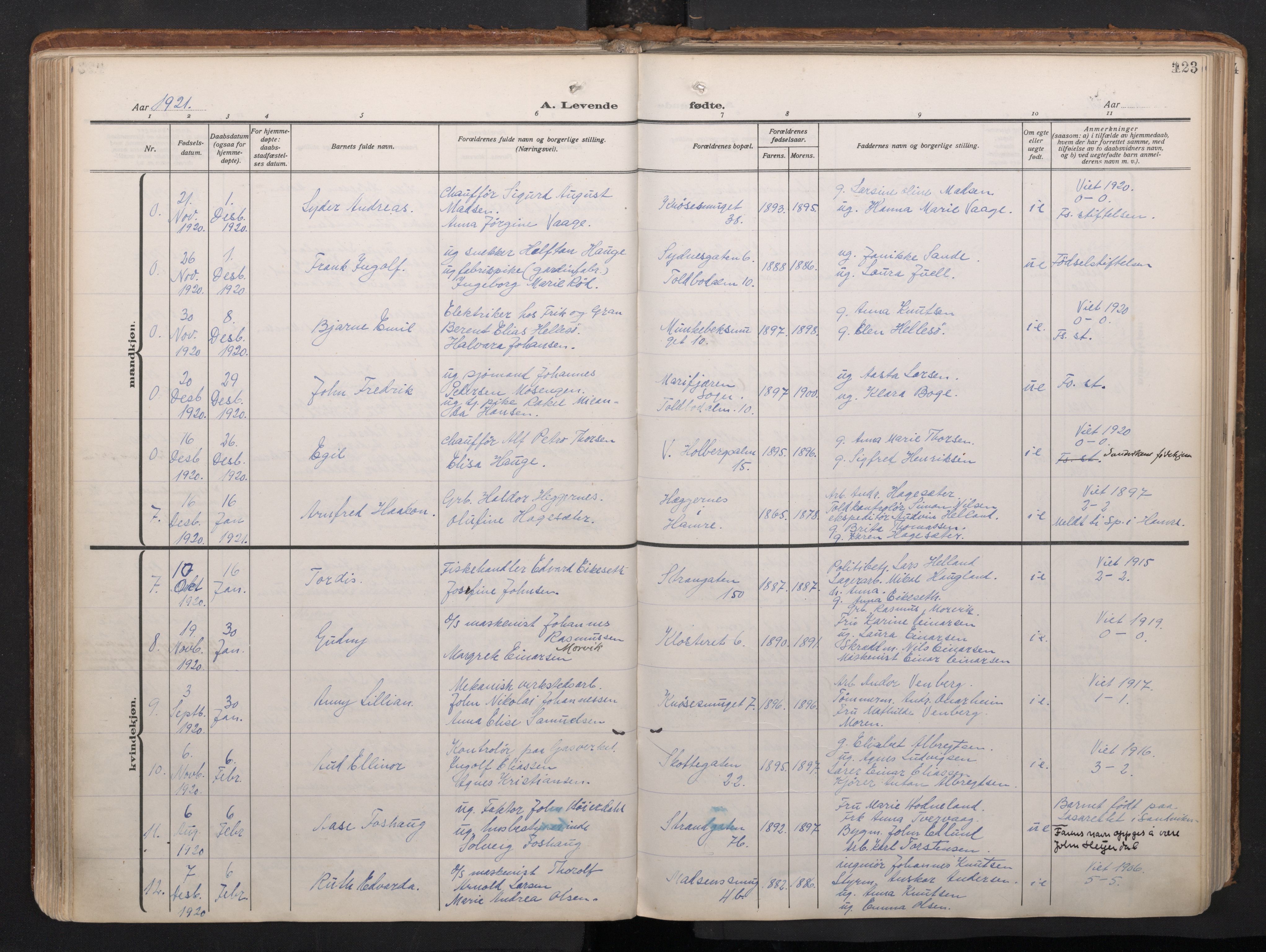 Nykirken Sokneprestembete, AV/SAB-A-77101/H/Haa/L0020: Parish register (official) no. B 8, 1916-1933, p. 122b-123a