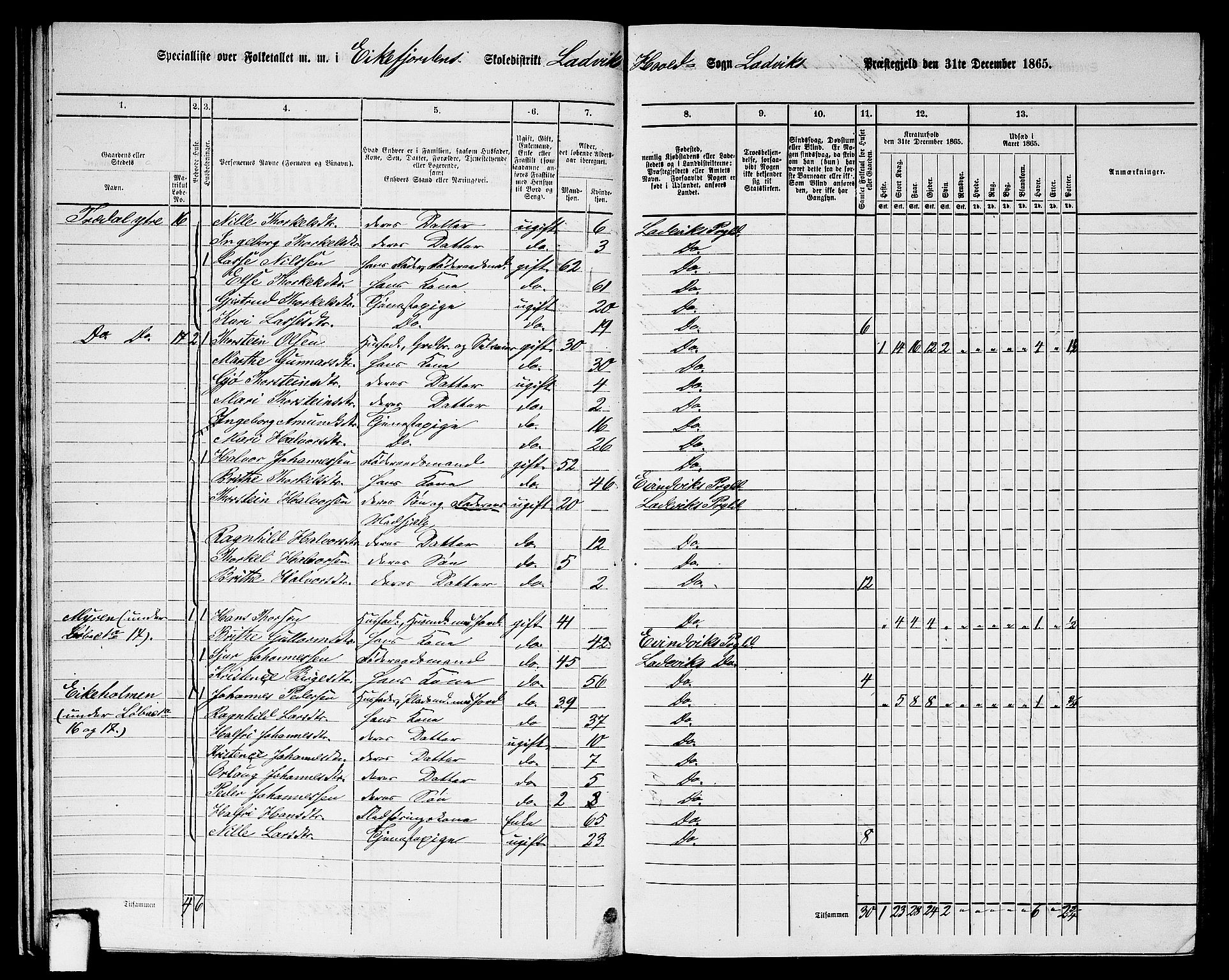 RA, 1865 census for Lavik, 1865, p. 21