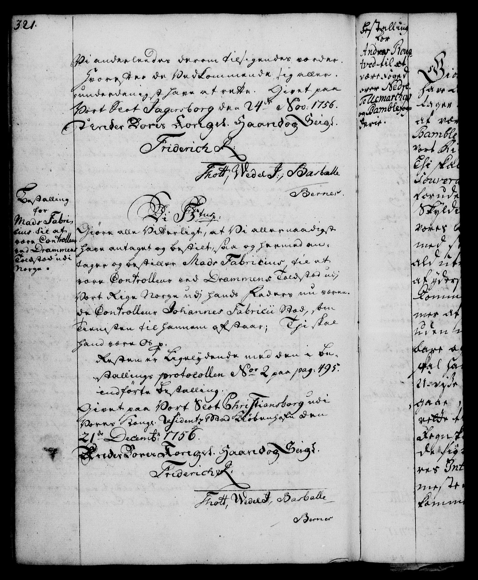 Rentekammeret, Kammerkanselliet, RA/EA-3111/G/Gg/Gge/L0003: Norsk bestallingsprotokoll med register (merket RK 53.27), 1745-1761, p. 321