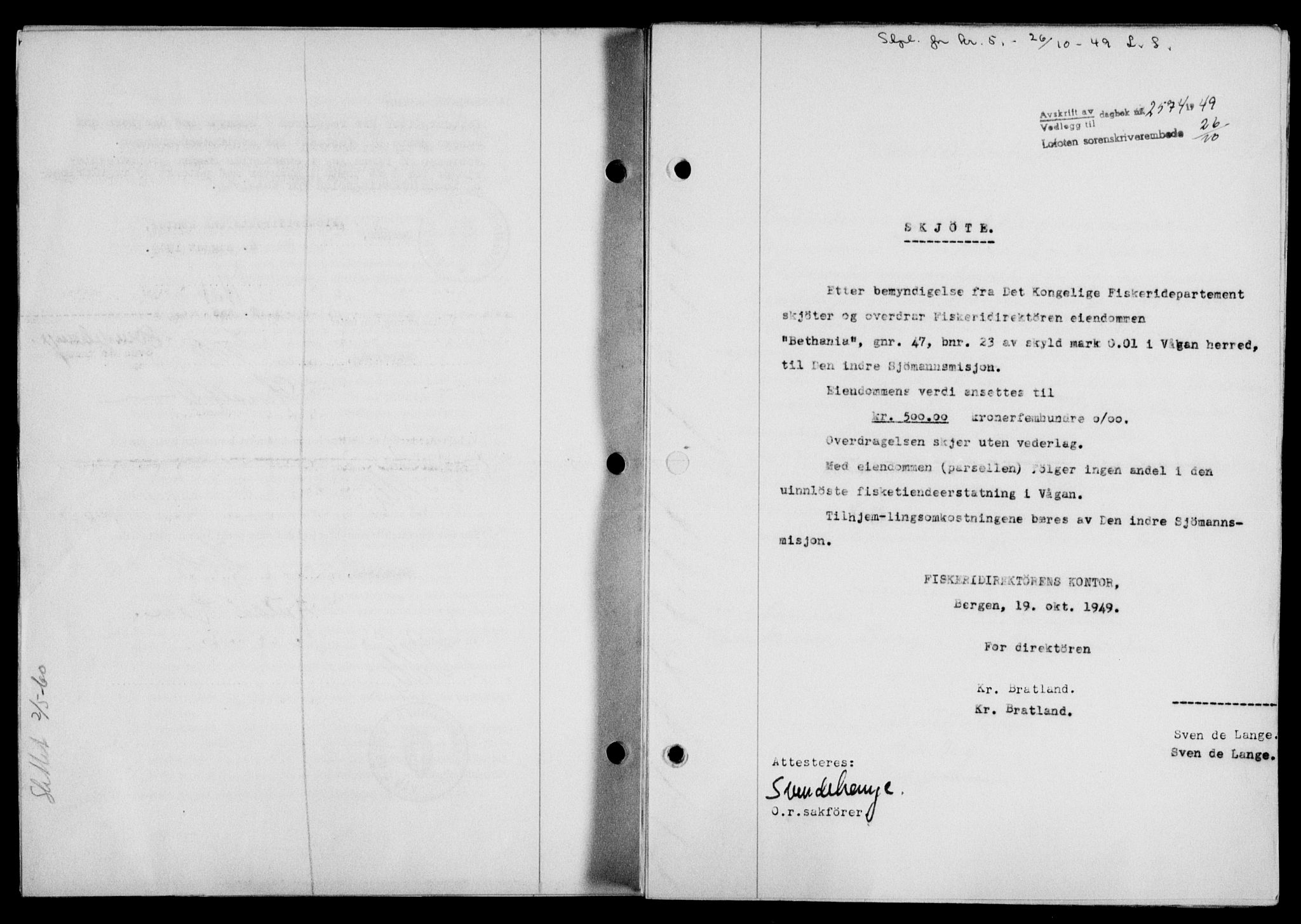 Lofoten sorenskriveri, SAT/A-0017/1/2/2C/L0022a: Mortgage book no. 22a, 1949-1950, Diary no: : 2574/1949