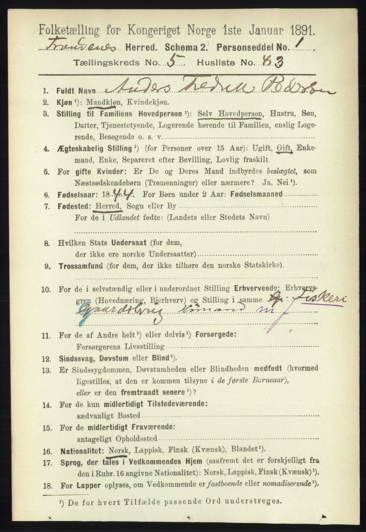 RA, 1891 census for 1914 Trondenes, 1891, p. 3437