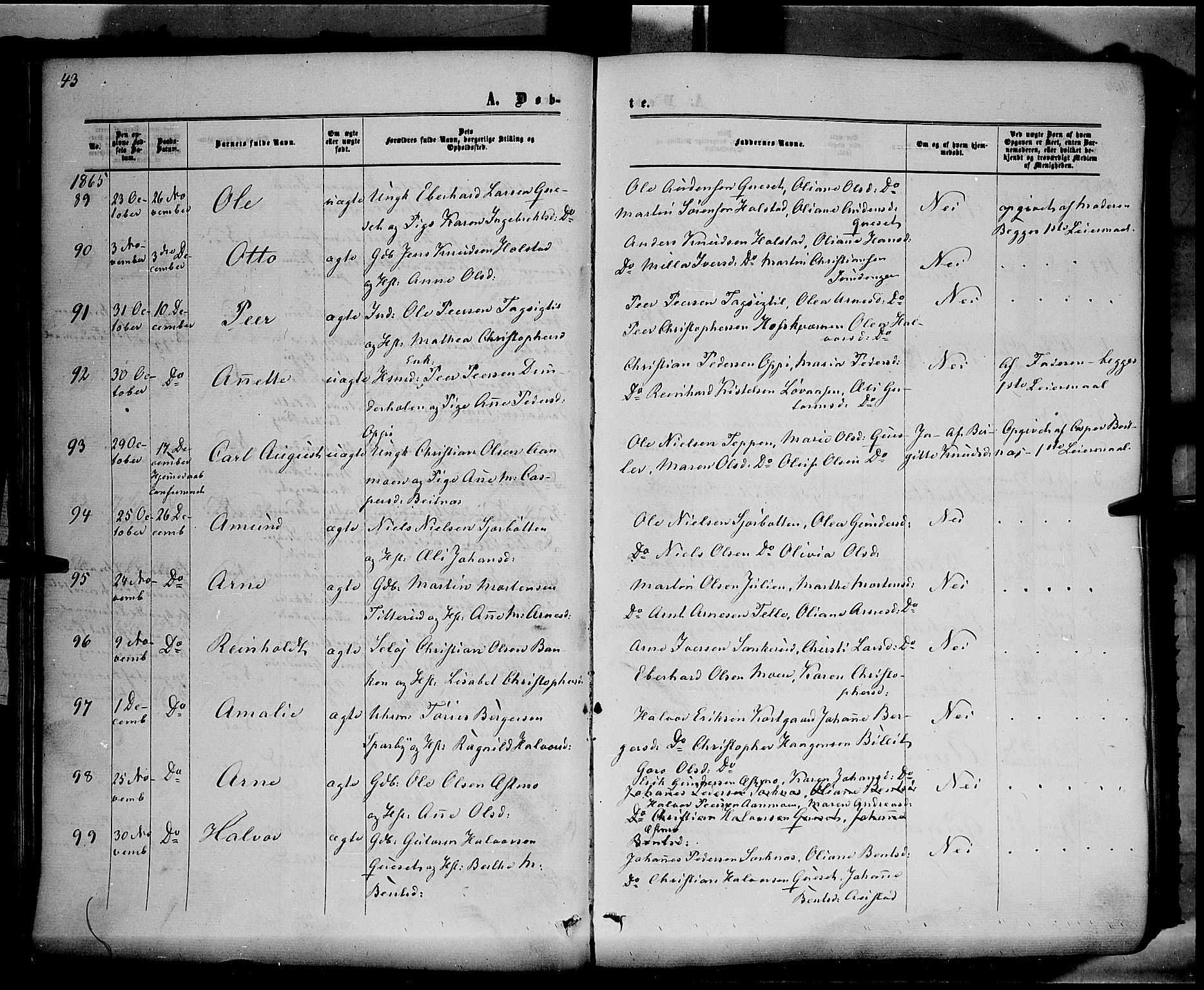 Hof prestekontor, AV/SAH-PREST-038/H/Ha/Haa/L0009: Parish register (official) no. 9, 1862-1877, p. 43