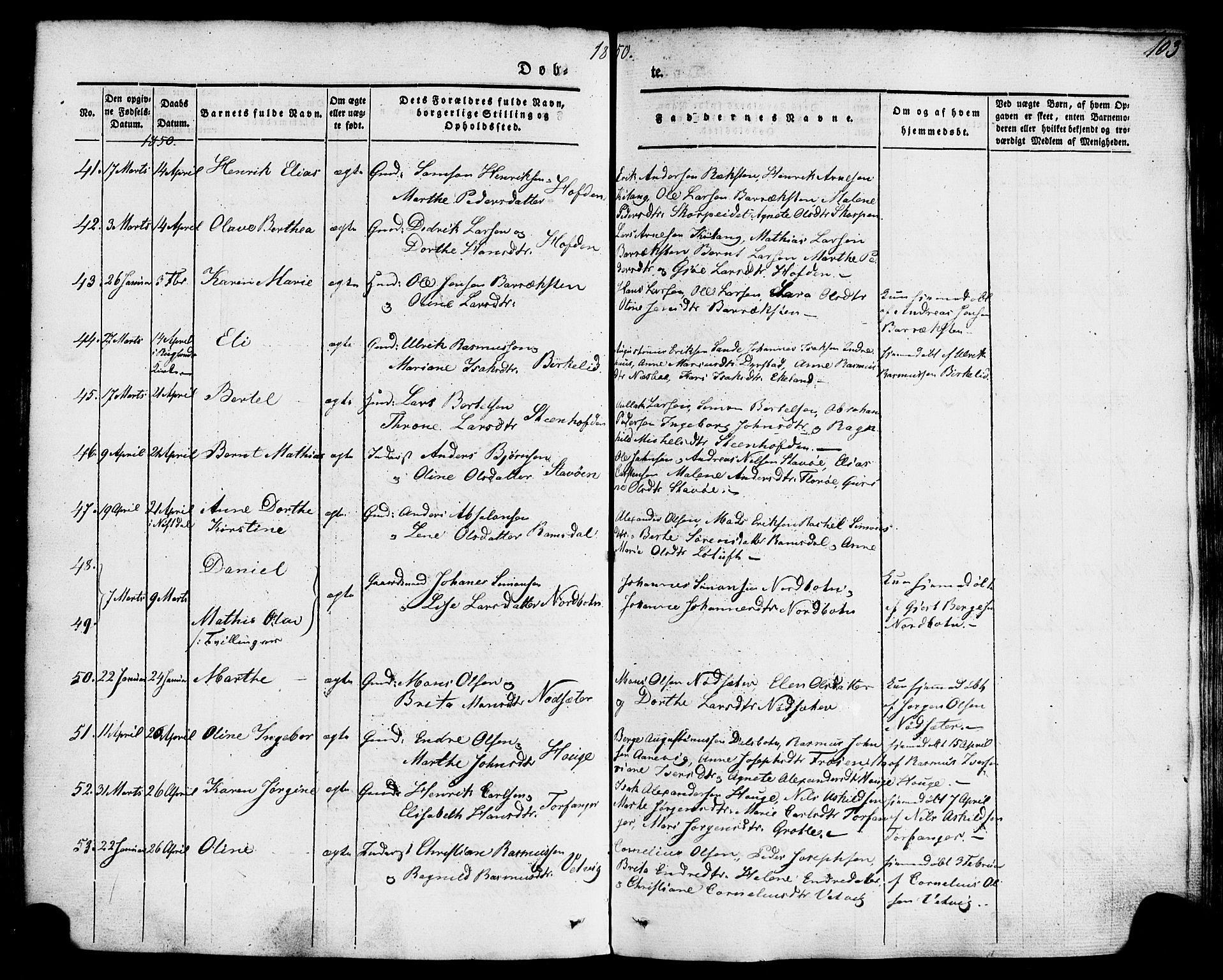 Kinn sokneprestembete, AV/SAB-A-80801/H/Haa/Haaa/L0005: Parish register (official) no. A 5, 1841-1857, p. 103