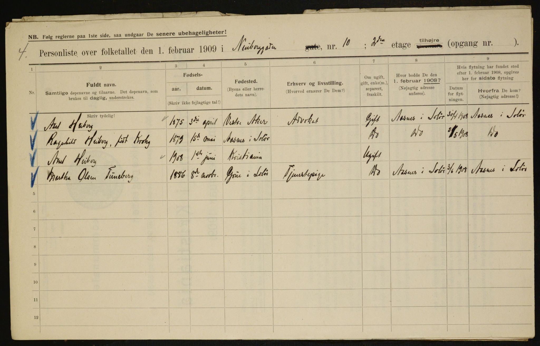 OBA, Municipal Census 1909 for Kristiania, 1909, p. 63421