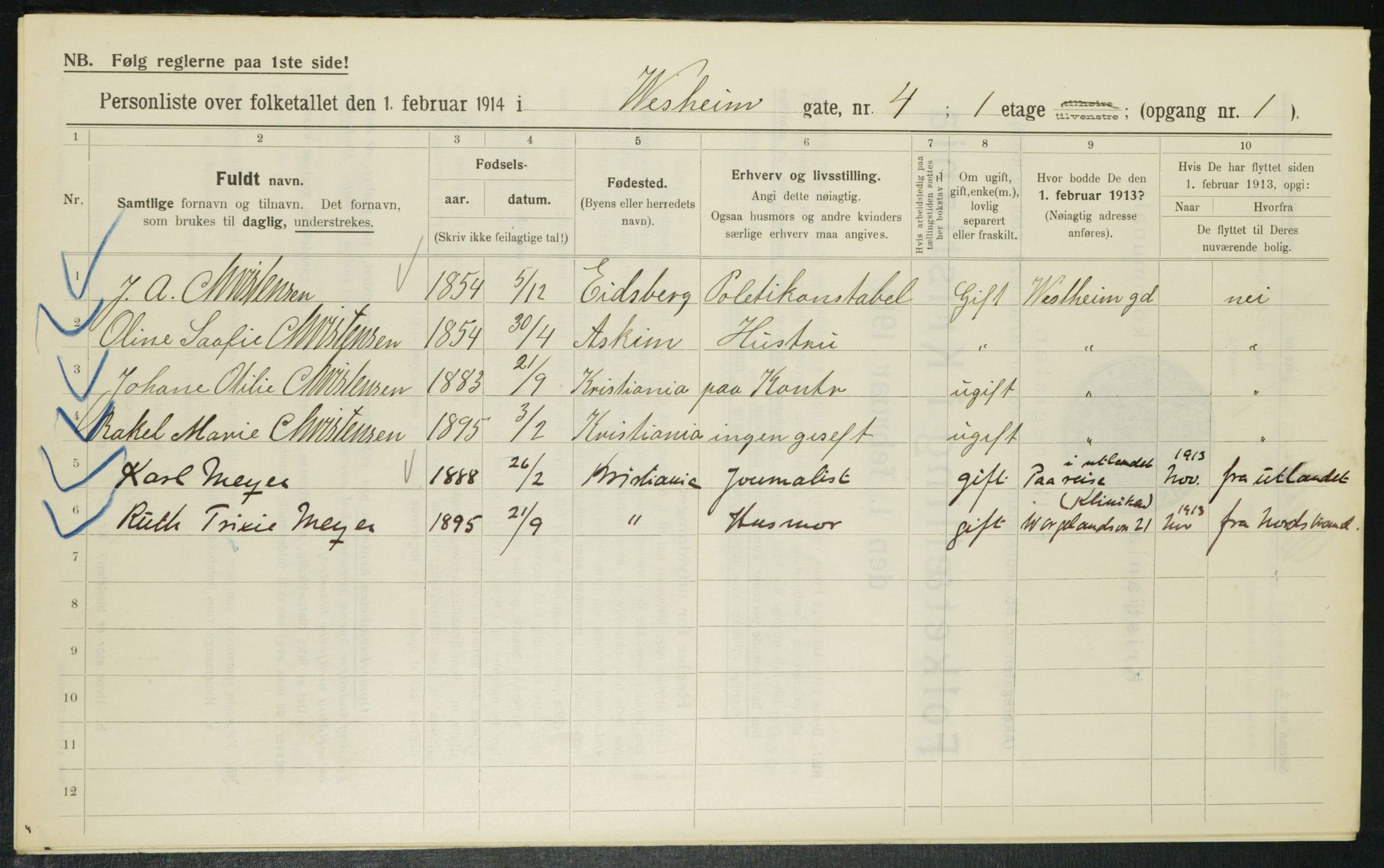 OBA, Municipal Census 1914 for Kristiania, 1914, p. 123492