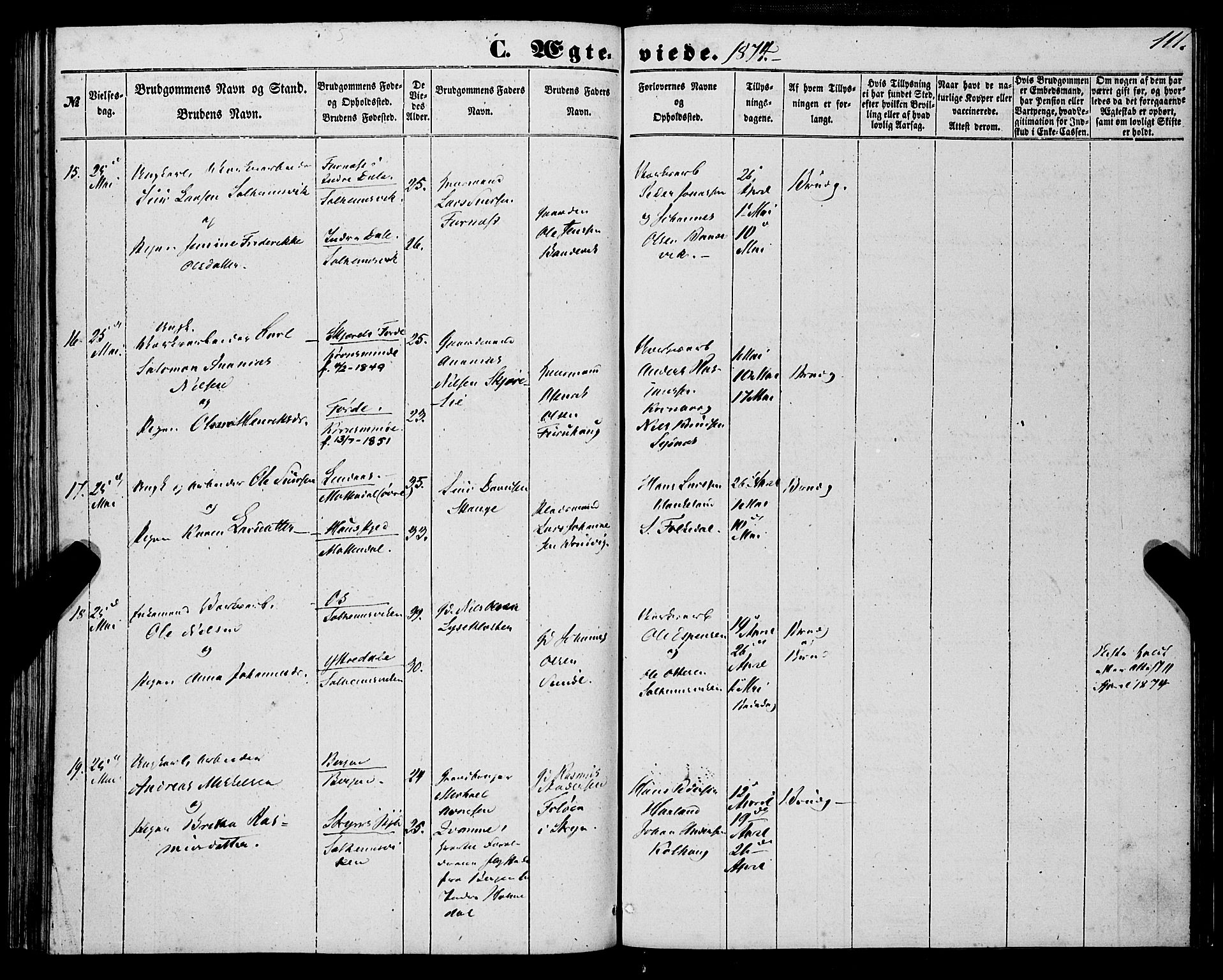 St. Jørgens hospital og Årstad sokneprestembete, AV/SAB-A-99934: Parish register (official) no. A 9, 1853-1878, p. 111