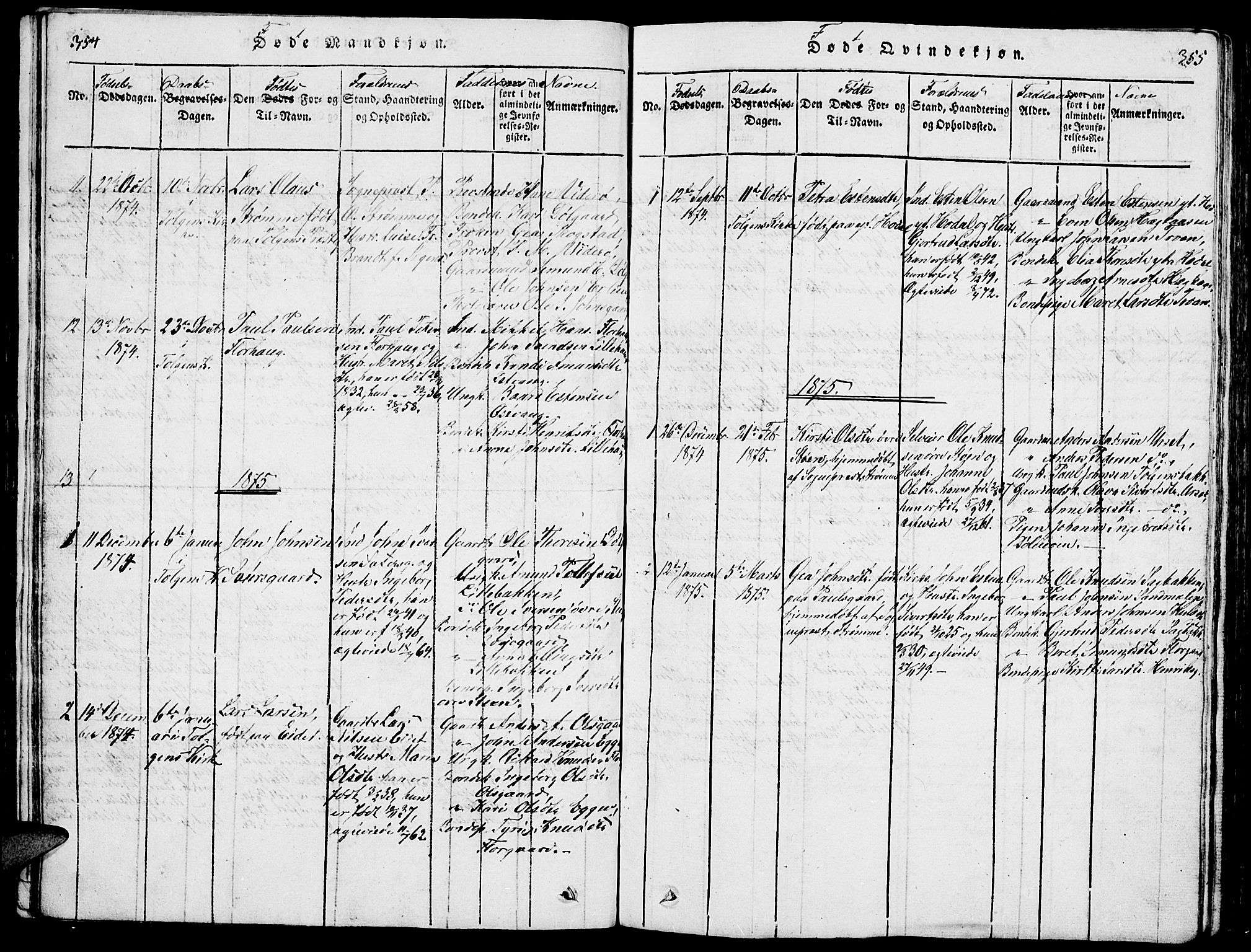 Tolga prestekontor, AV/SAH-PREST-062/L/L0001: Parish register (copy) no. 1, 1814-1877, p. 354-355