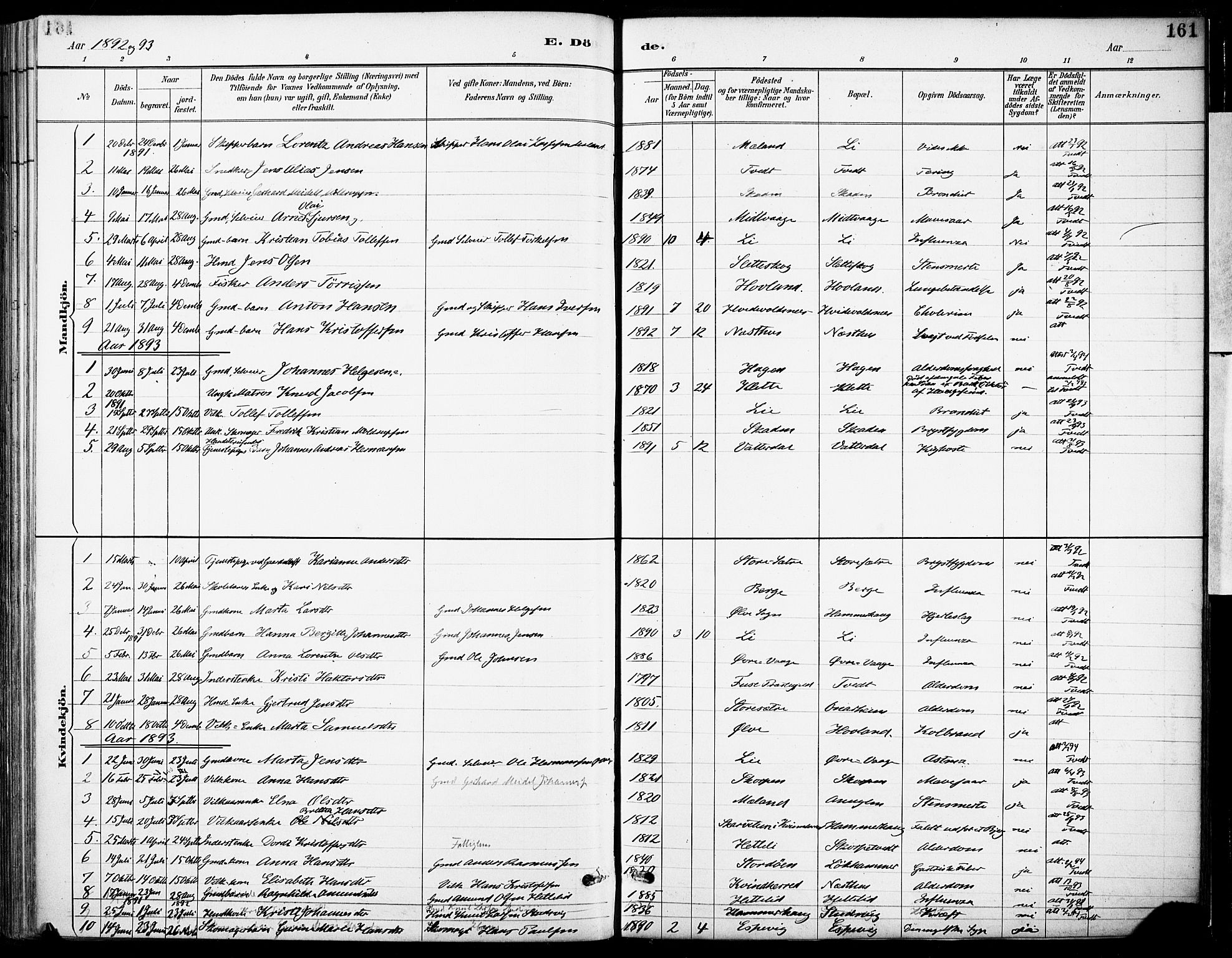 Tysnes sokneprestembete, SAB/A-78601/H/Haa: Parish register (official) no. C 1, 1887-1912, p. 161