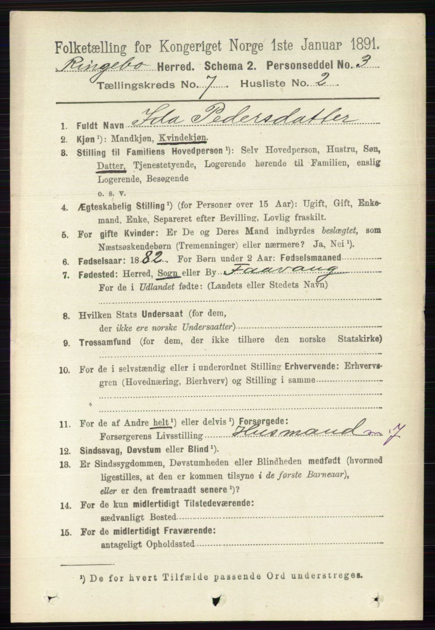 RA, 1891 census for 0520 Ringebu, 1891, p. 3046