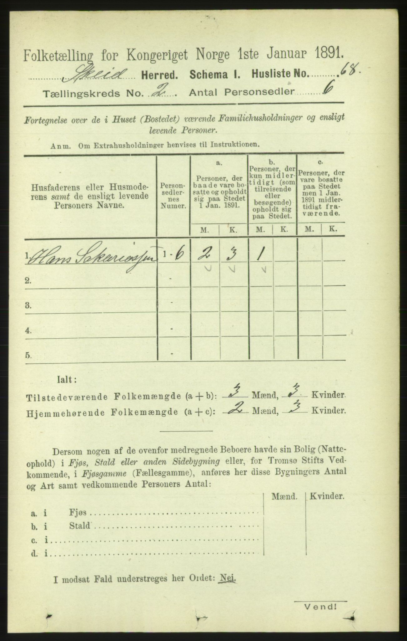 RA, 1891 census for 1732 Skei, 1891, p. 613